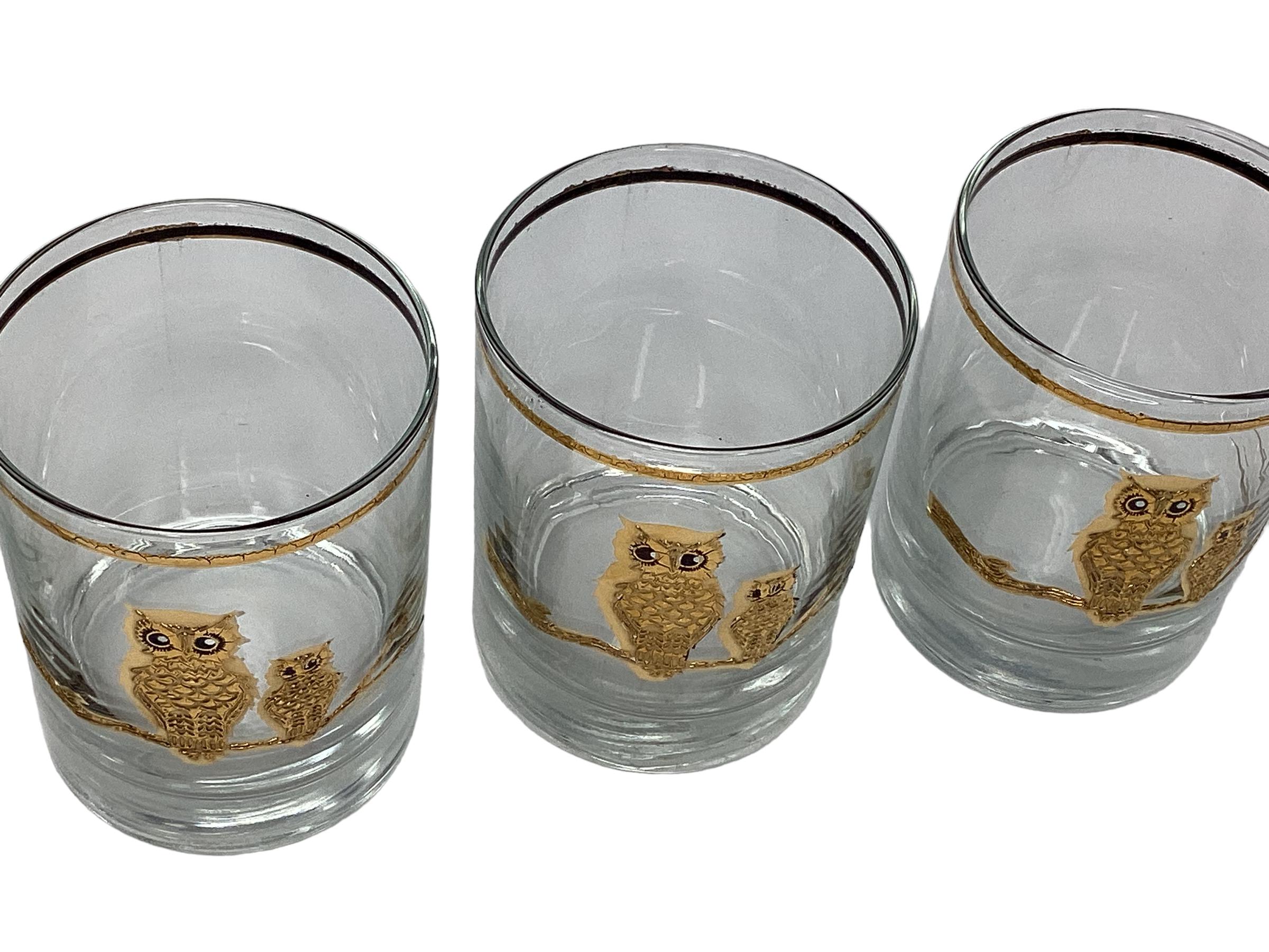 American Set of Six Culver Double Owl Rocks Glasses For Sale