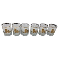 Retro Set of Six Culver Double Owl Rocks Glasses