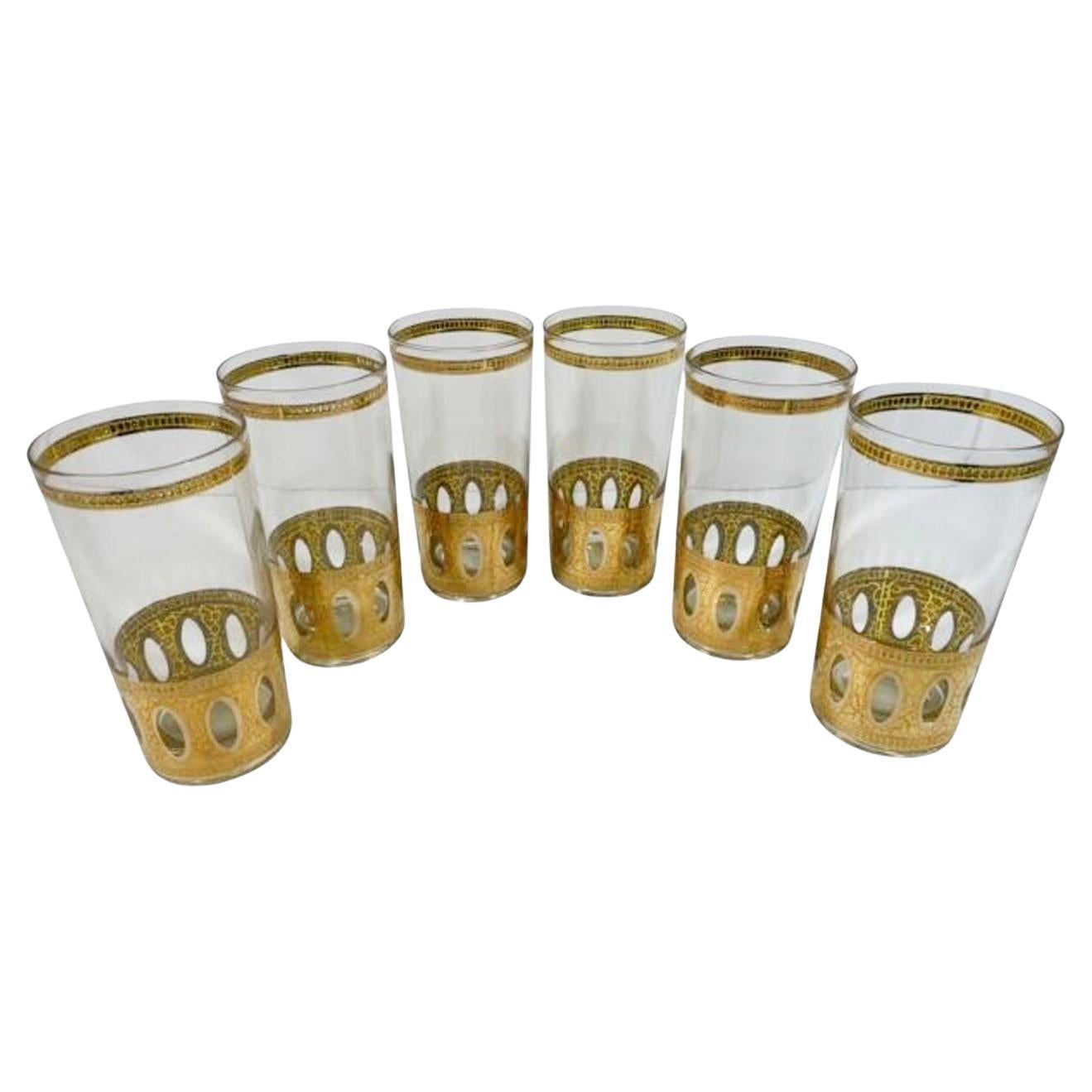 Set von sechs Culver LTD Mid-Century Modern-Highballgläsern mit Antigua-Muster im Angebot