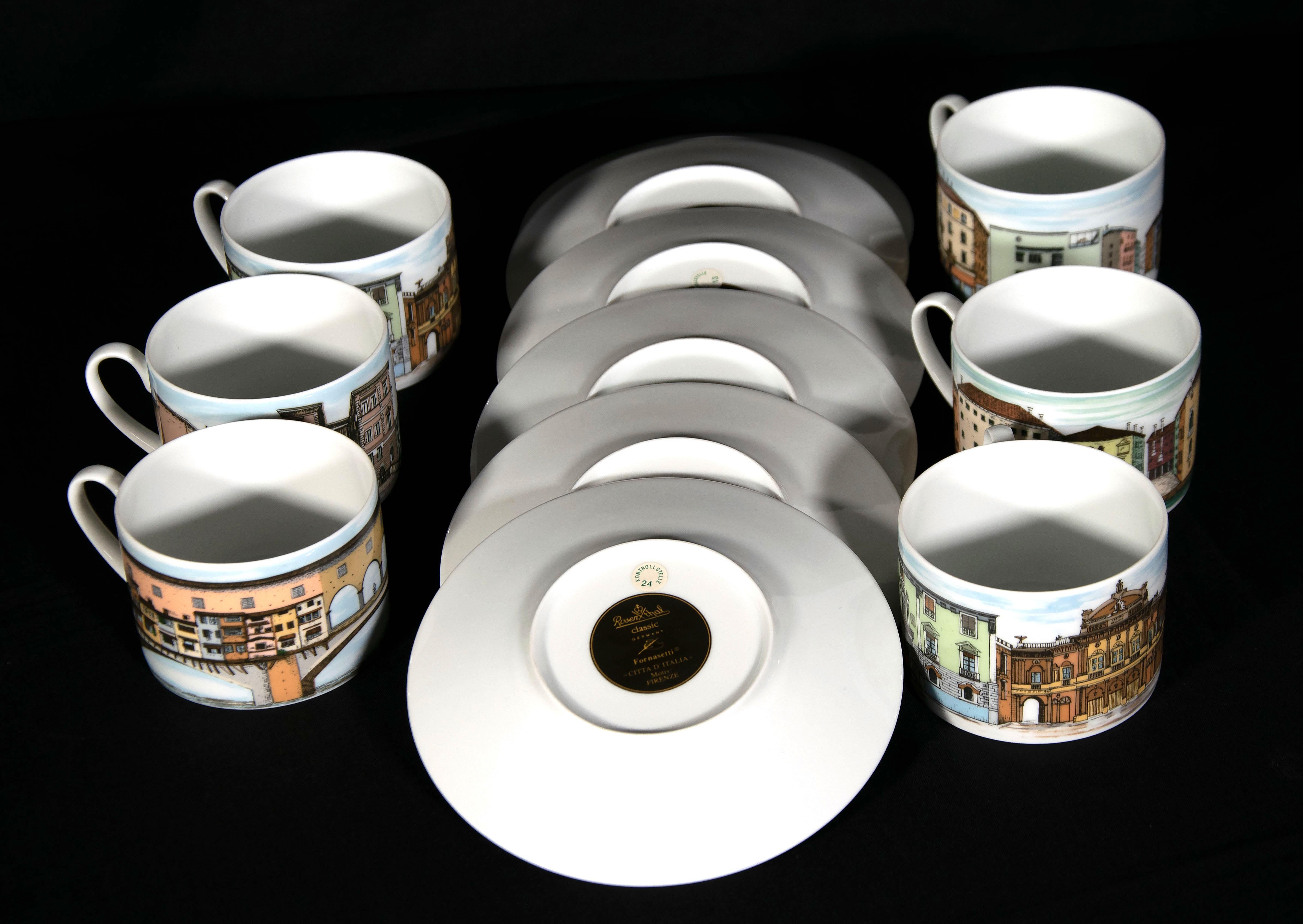 Set of six cups and saucers 