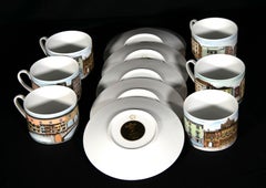 Set of Six Cups and Saucers 'Citta d'Italia' after P. Fornasetti, 1990