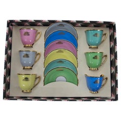 Set of Six Cups and Saucers with Tanks, Karlsbad, 1970s, Never Used