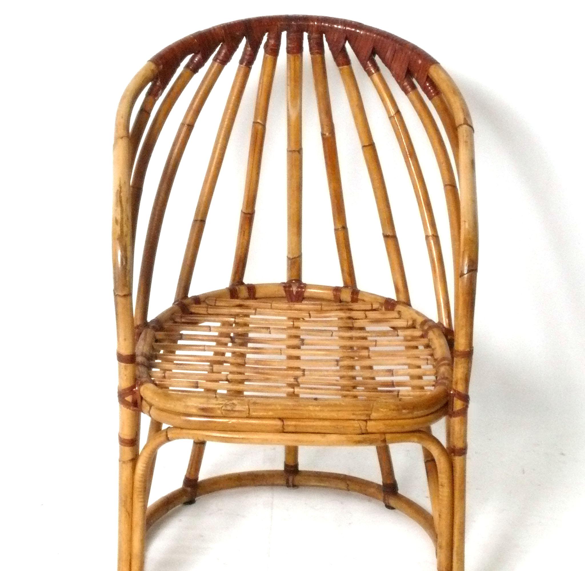 Set of Six Curvaceous Rattan Dining Chairs attributed to McGuire In Good Condition For Sale In Atlanta, GA