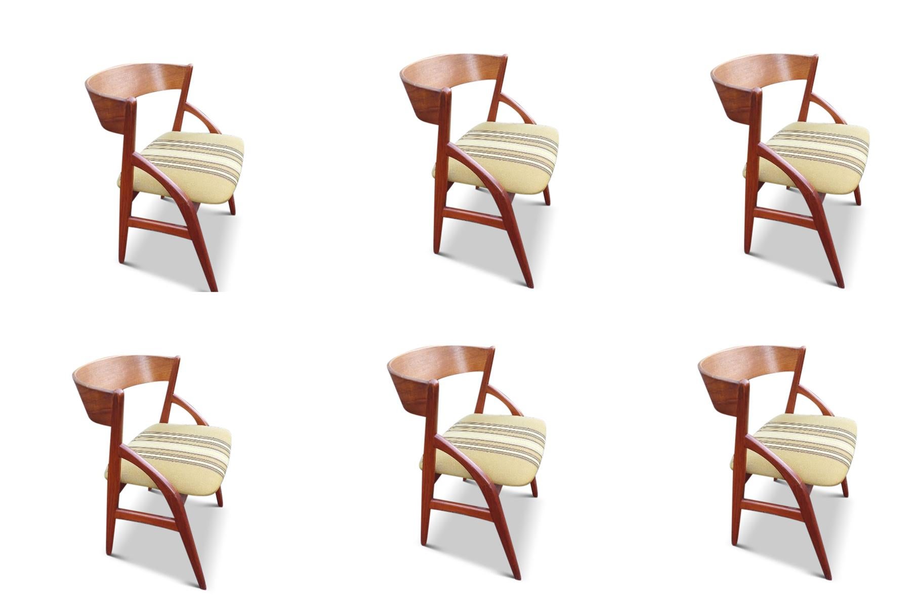 Set of Six Curved Back Teak Dining Chairs For Sale at 1stDibs