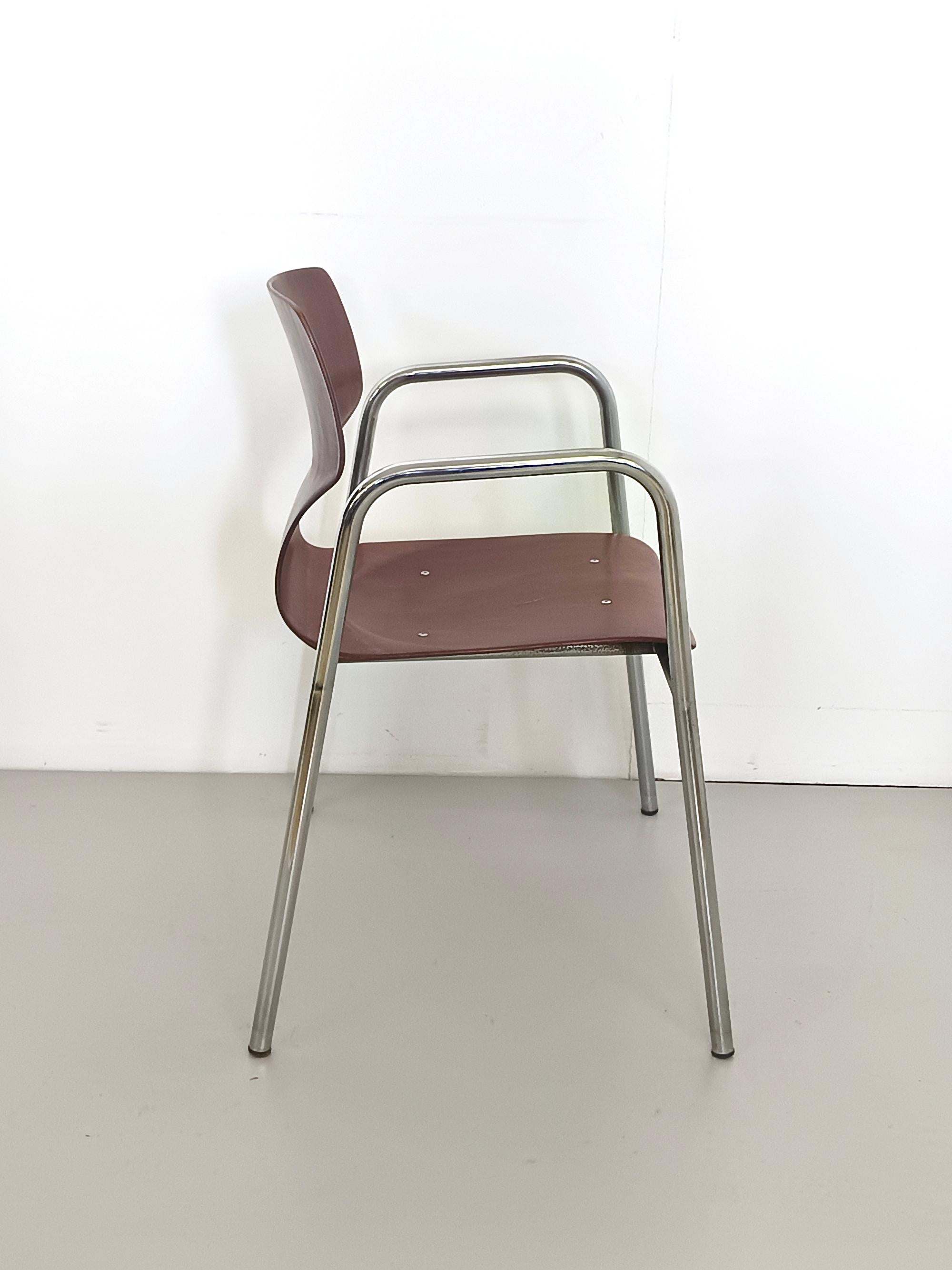 Sechs geschwungene Buchenschreibtischstühle von Pagholz Flötotto mit Armlehnen, Deutschland (Mitte des 20. Jahrhunderts) im Angebot