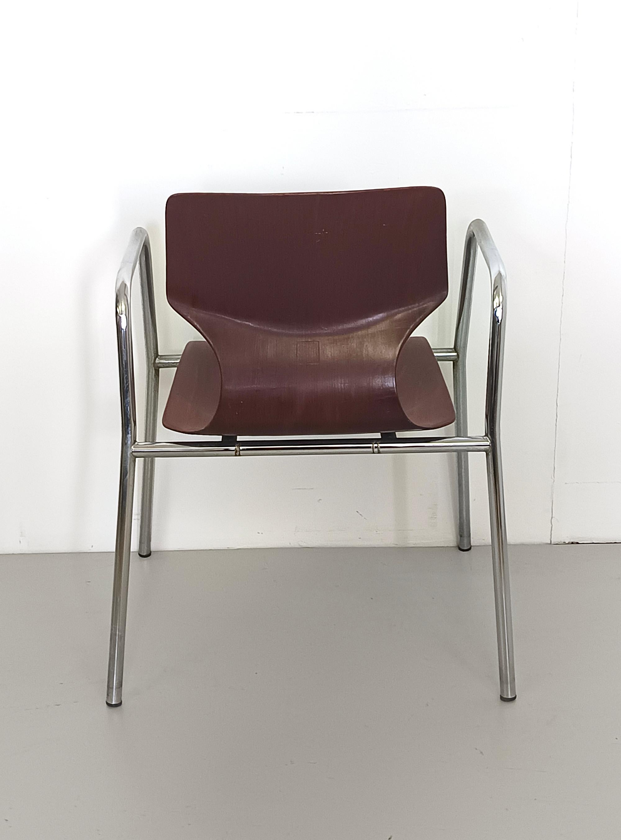 Sechs geschwungene Buchenschreibtischstühle von Pagholz Flötotto mit Armlehnen, Deutschland (Metall) im Angebot