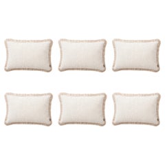 Set of Six Cushion Rectangular in Bouclé Cream & Beige Fringe