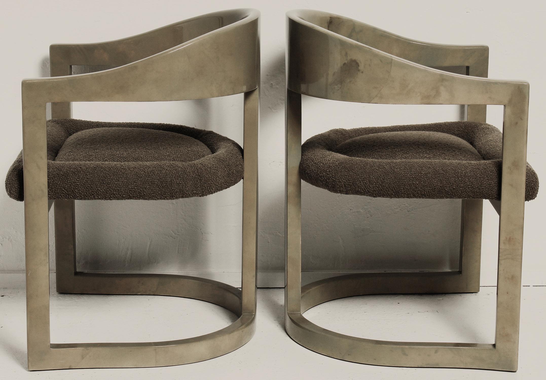 Modern Custom Olive Goatskin Onassis Chairs in the Manner of Karl Springer For Sale