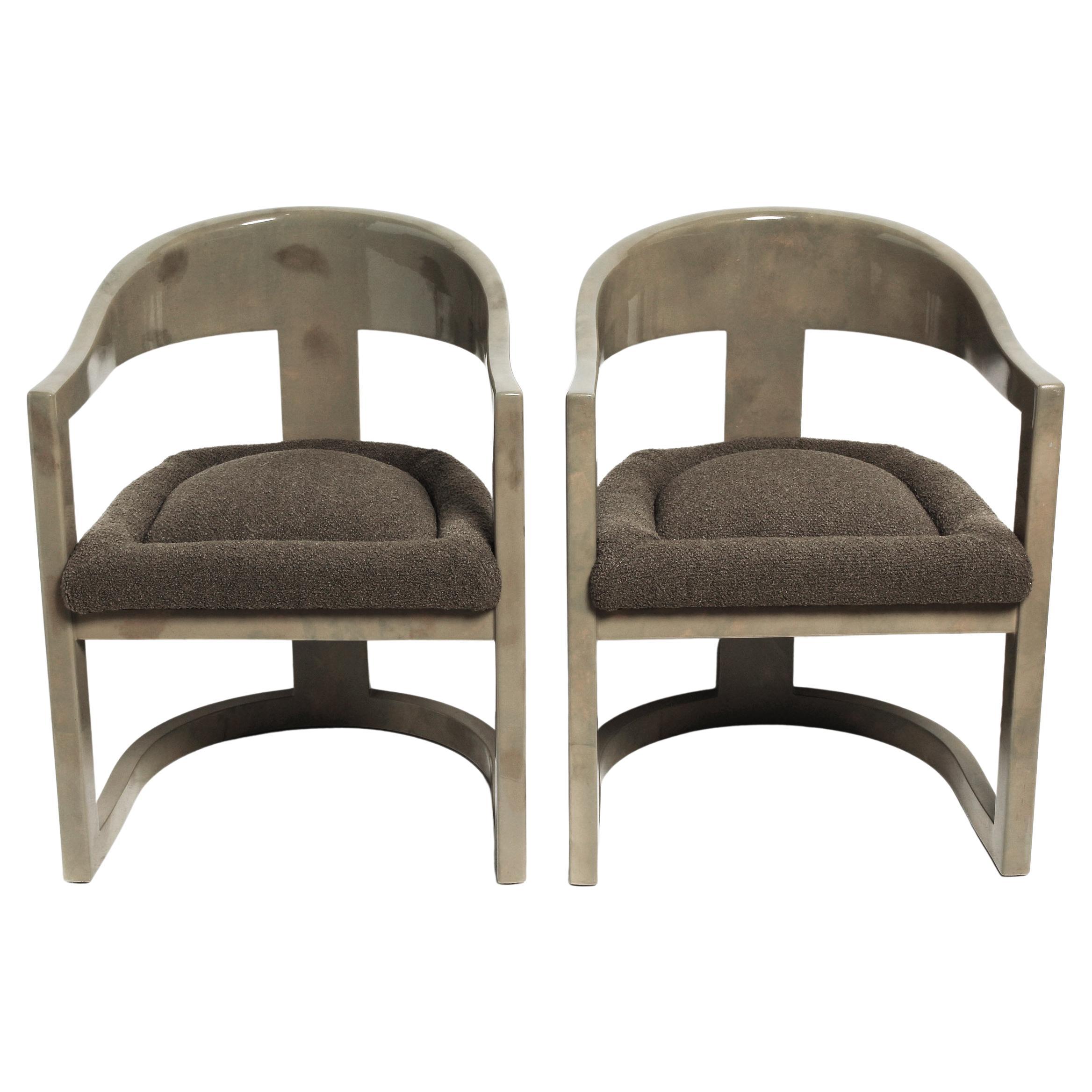 Custom Olive Goatskin Onassis Chairs in the Manner of Karl Springer