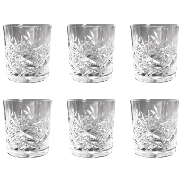 Set of Six Cut Glass Stourbridge Crystal Spirit Glasses For Sale at