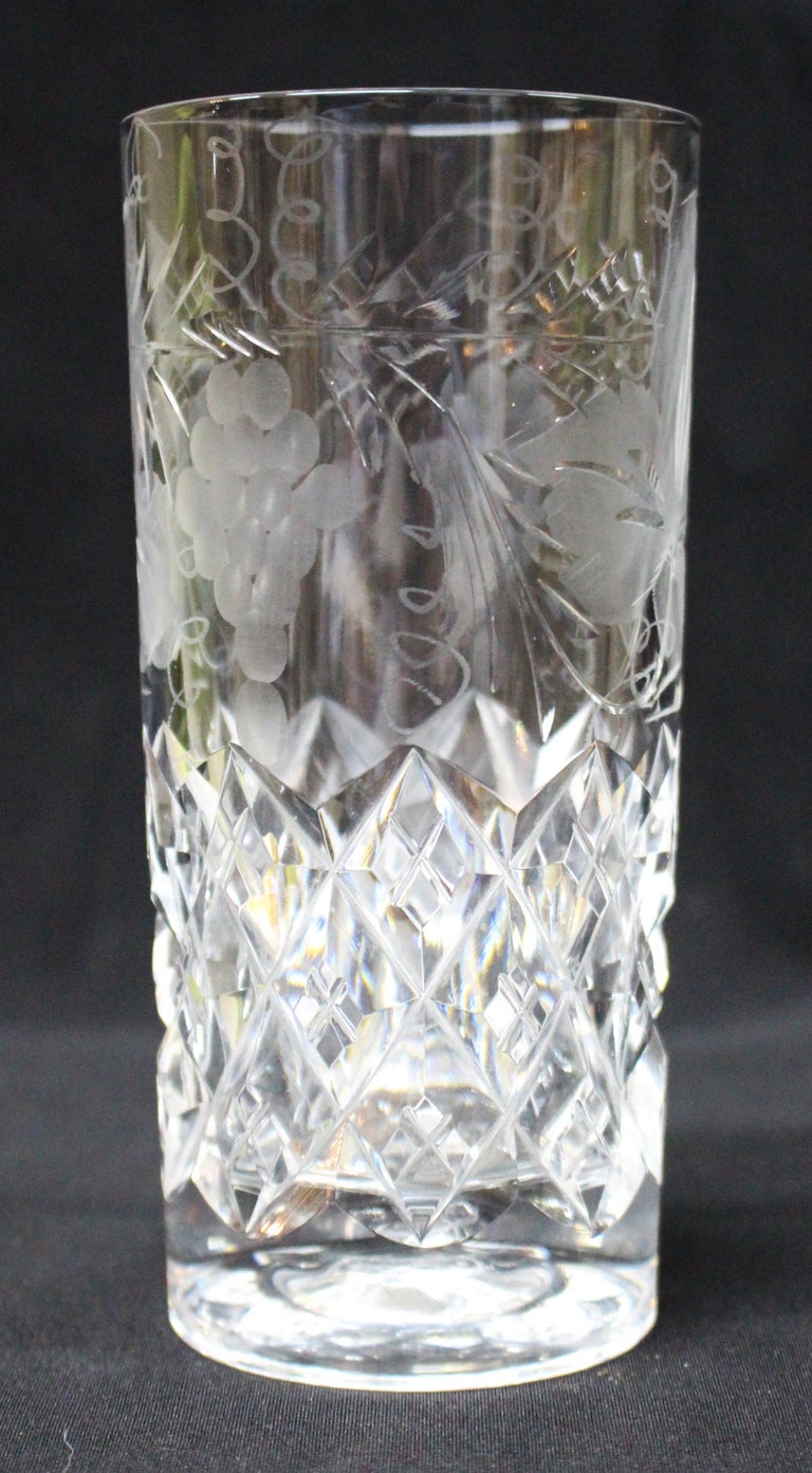 Set of Six Cut Glass Stourbridge Vine Pattern Highball Glasses For Sale at 1stDibs