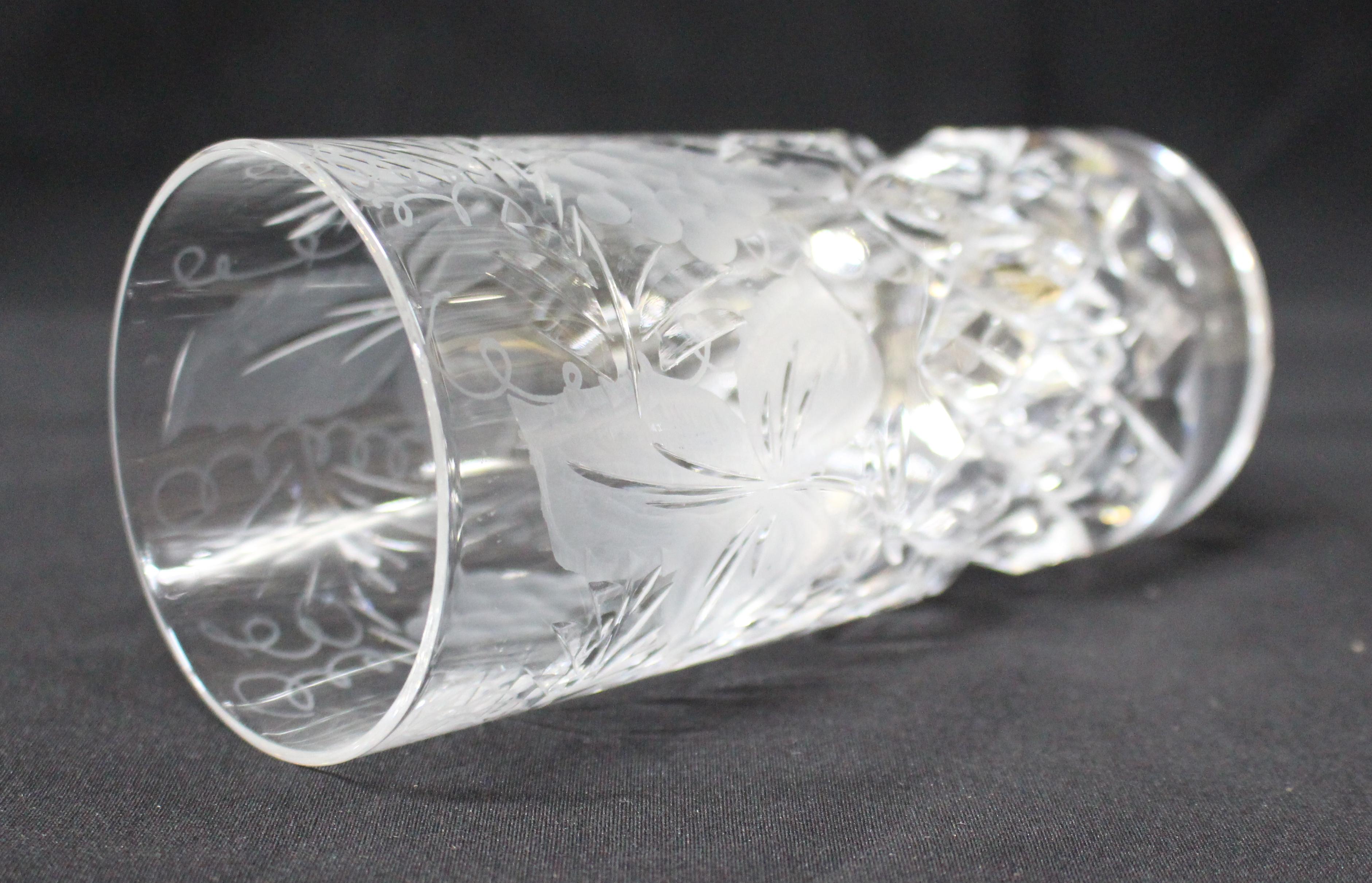English Set of Six Cut Glass Stourbridge Vine Pattern Highball Glasses For Sale