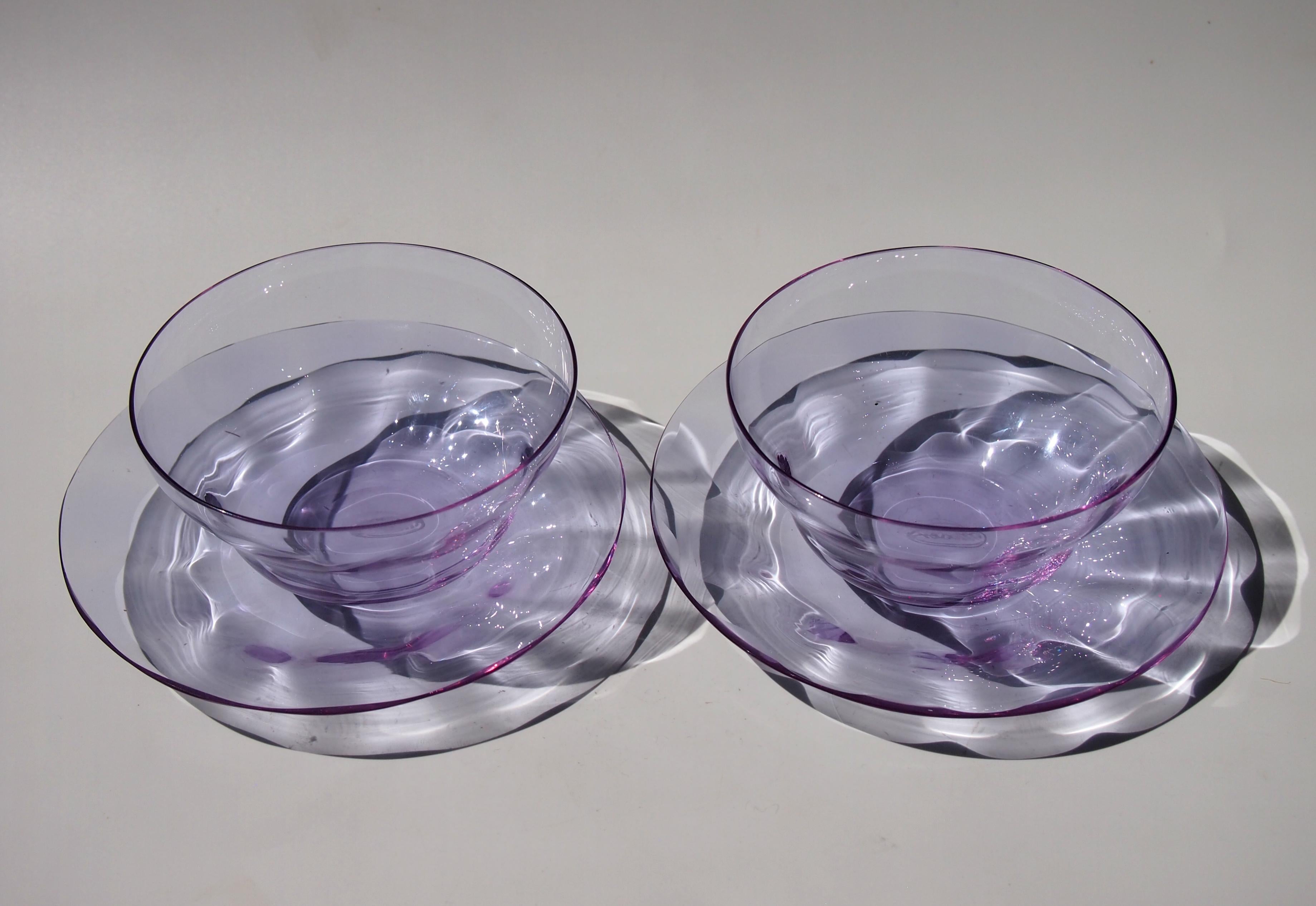 Set of Six Czech Moser Art Deco Color Change Alexandrit Glass Bowls and Plates In Good Condition In London, GB