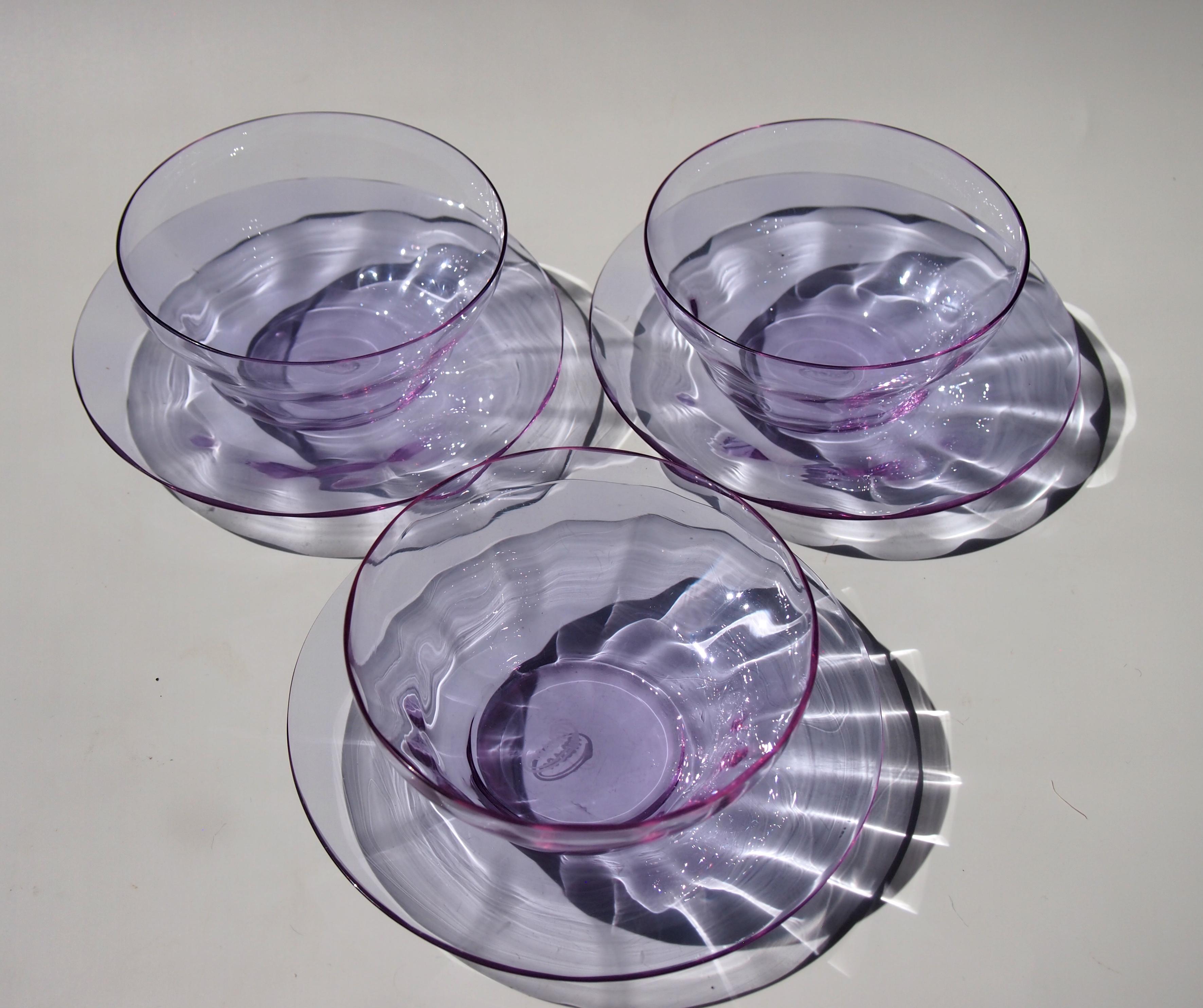 Set of Six Czech Moser Art Deco Color Change Alexandrit Glass Bowls and Plates 4