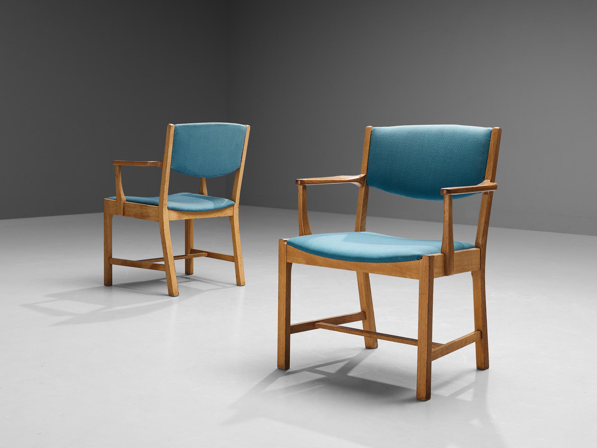 Set of Six Danish Armchairs in Oak and Light Blue Upholstery In Good Condition For Sale In Waalwijk, NL