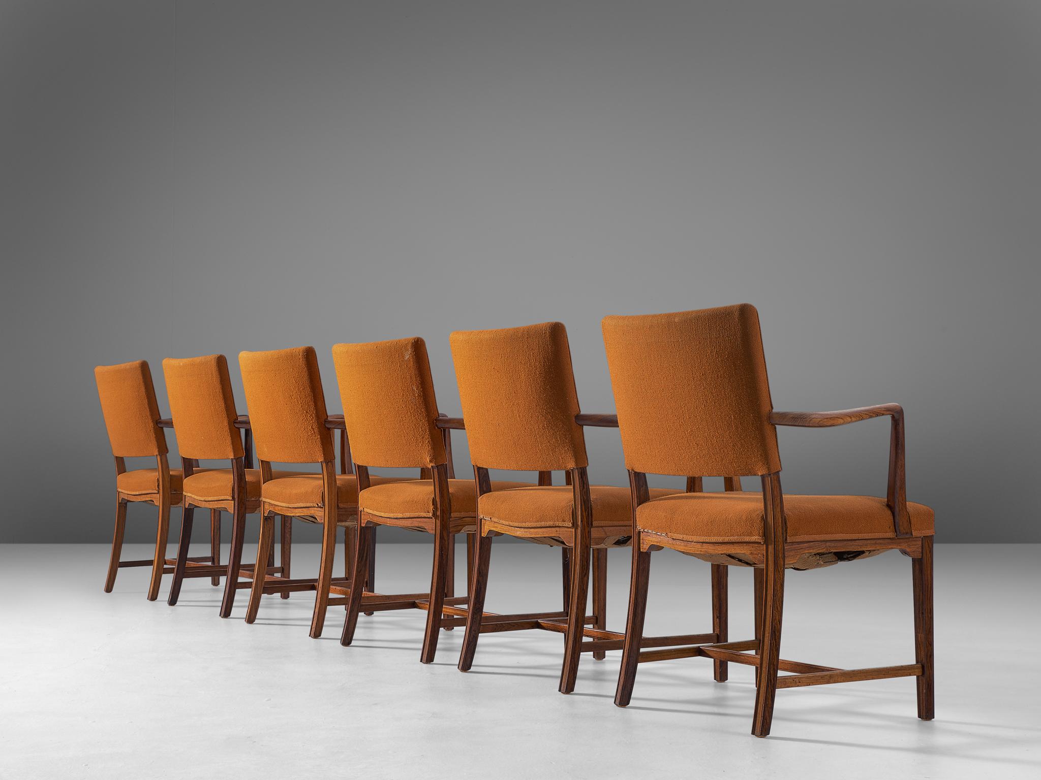 Scandinavian Modern Set of Six Danish Armchairs in Solid Rosewood