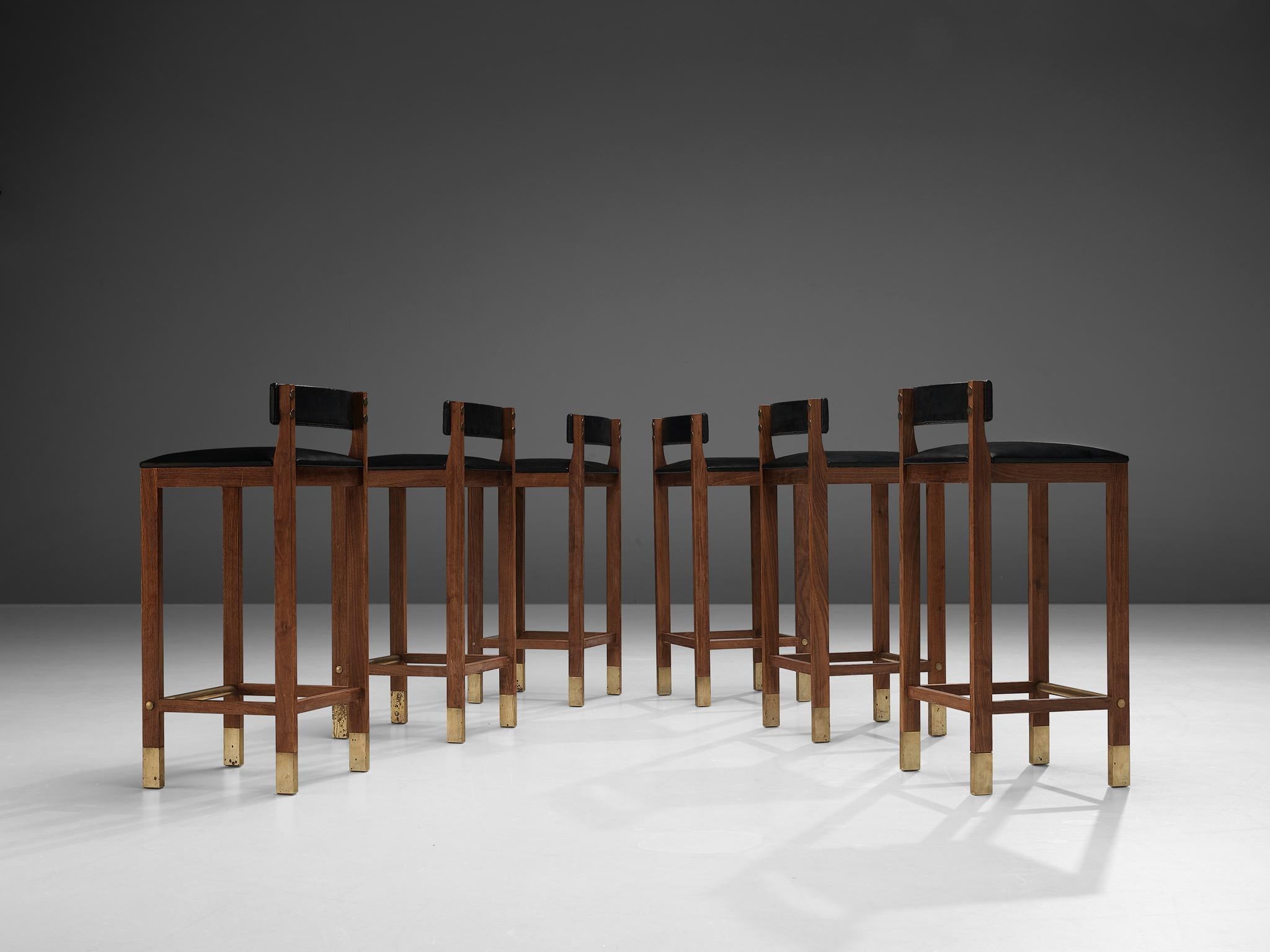 Mid-Century Modern Set of Six Danish Bar Stools in Teak