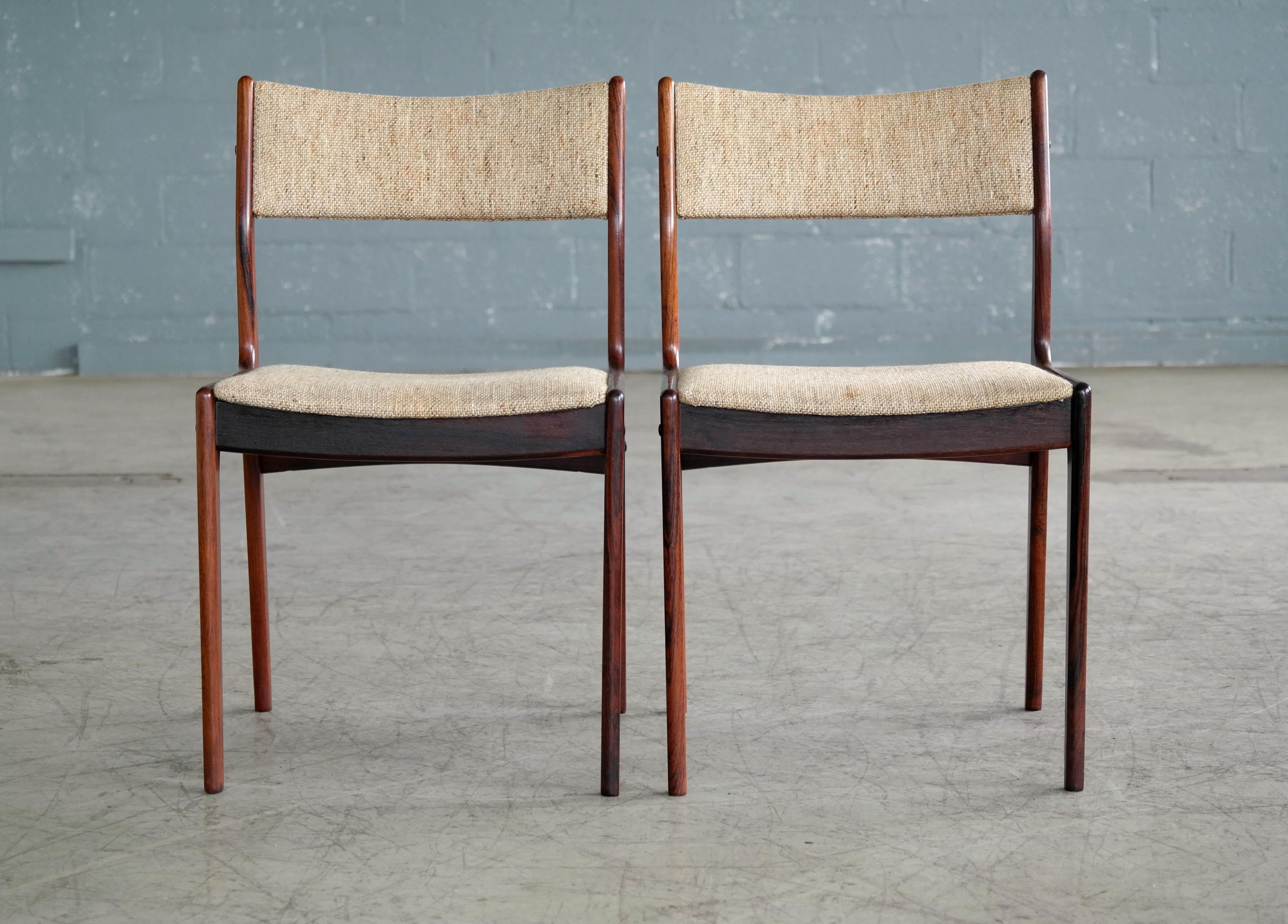 Palisander Set of Six Danish Classic Midcentury Dining Chairs in Rosewood by Uldum