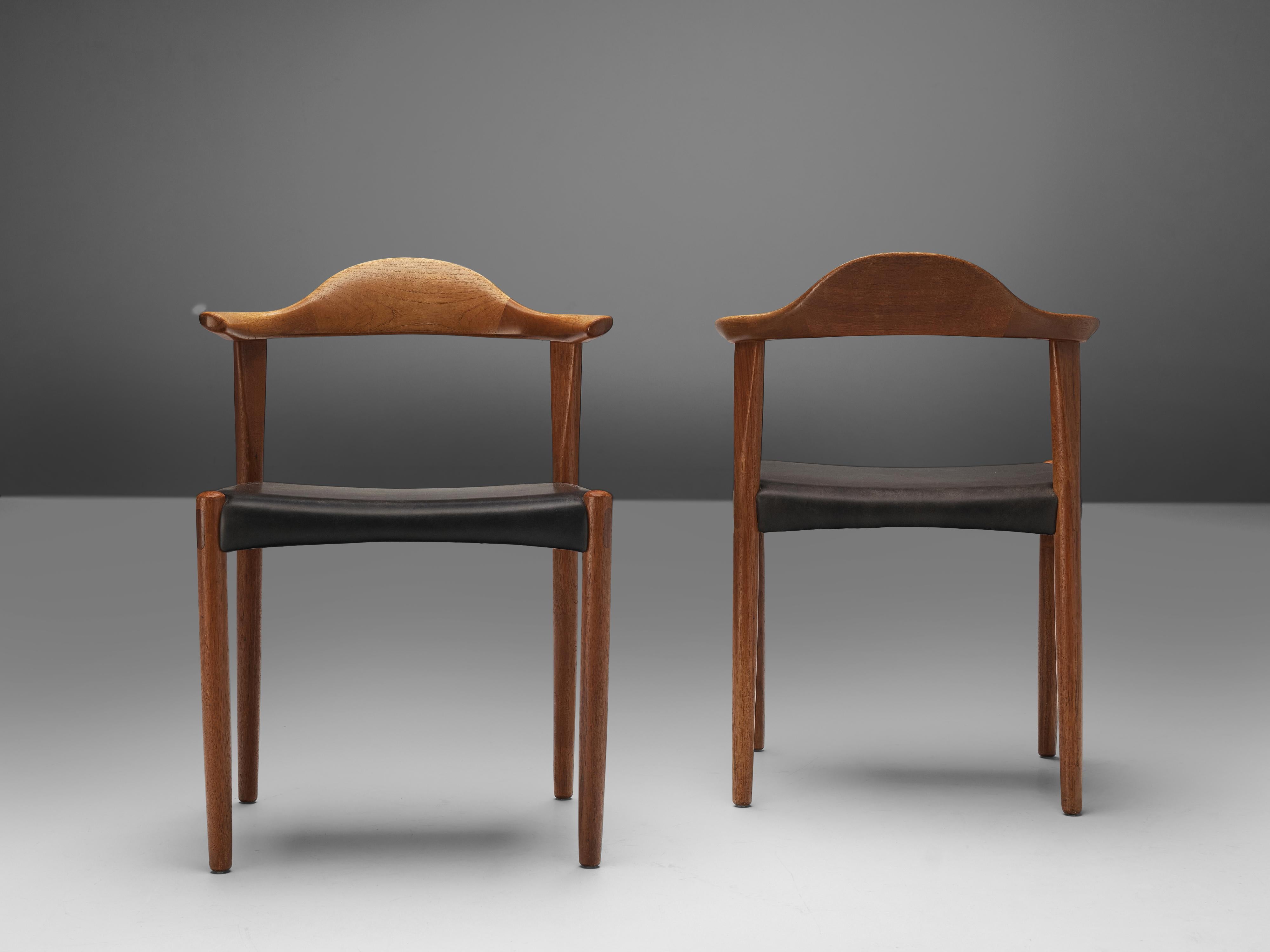 Set of Six Danish ‘Cow Horn’ Dining Chairs in Teak and Black Leather 4