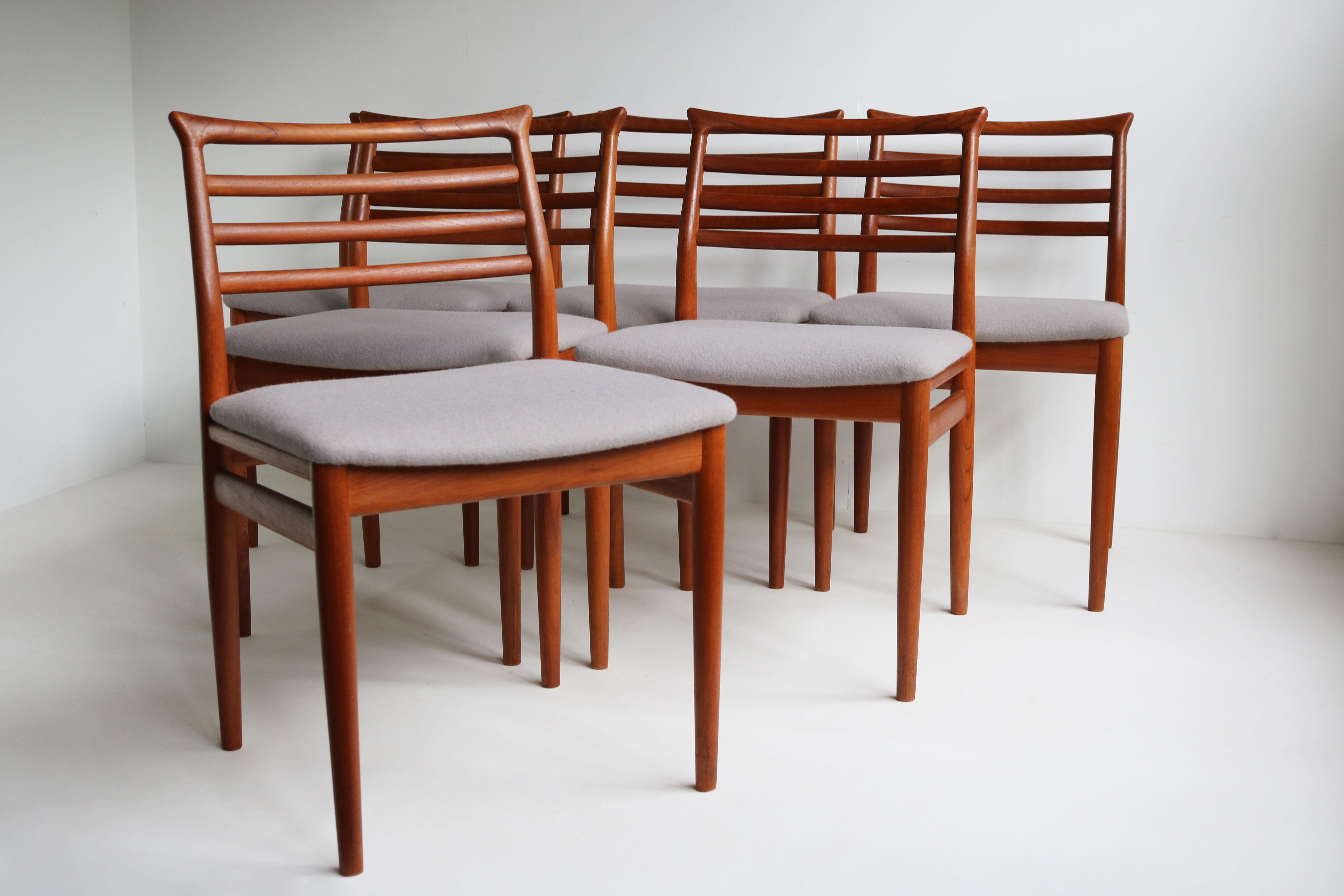 Mid-Century Modern Set of Six Danish Design Dining chairs by Erling Torvits 1960 Teak Mid-century For Sale