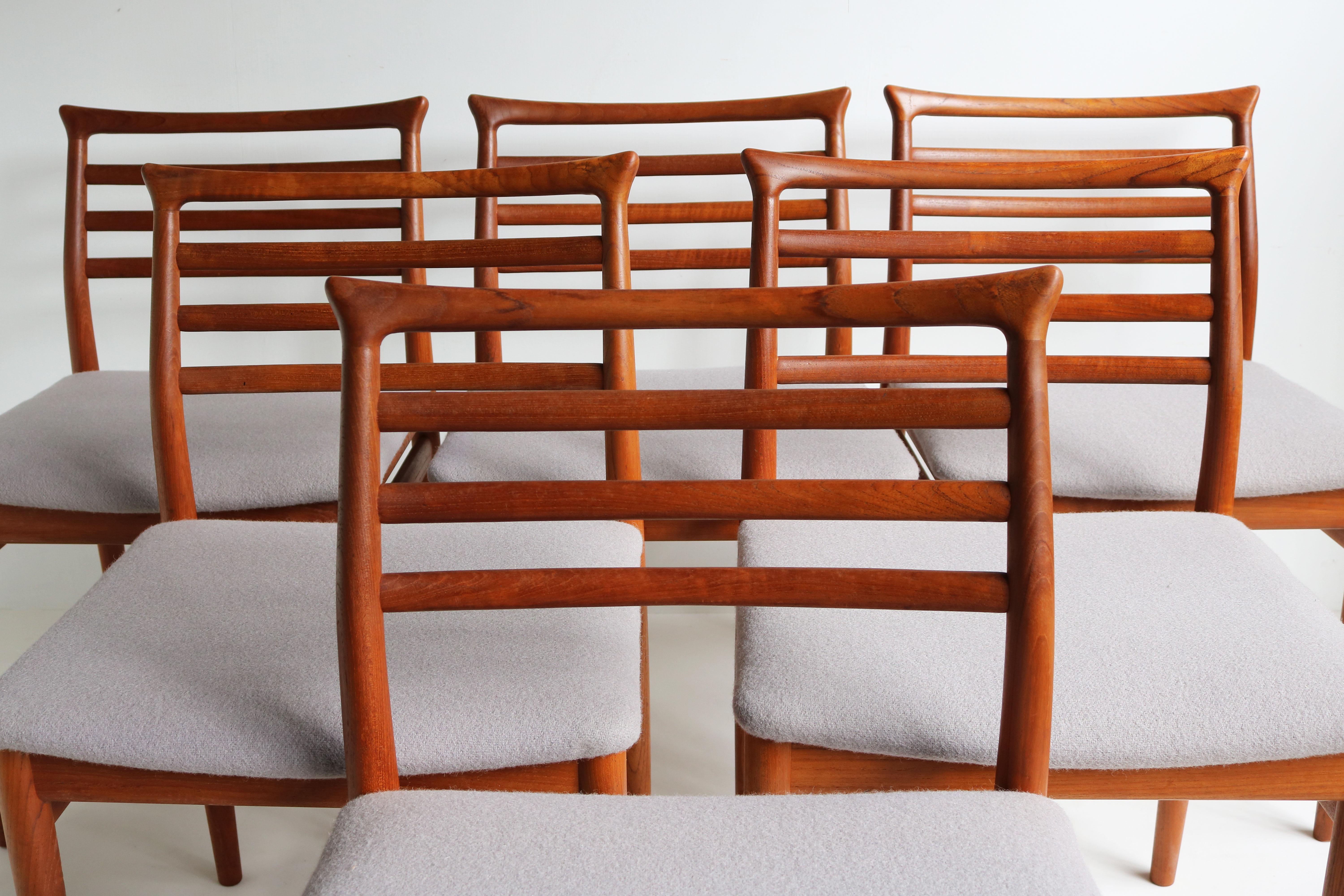 Tissu Ensemble de six chaises de salle à manger Design/One danois par Erling Torvits 1960 Teck Milieu du siècle en vente