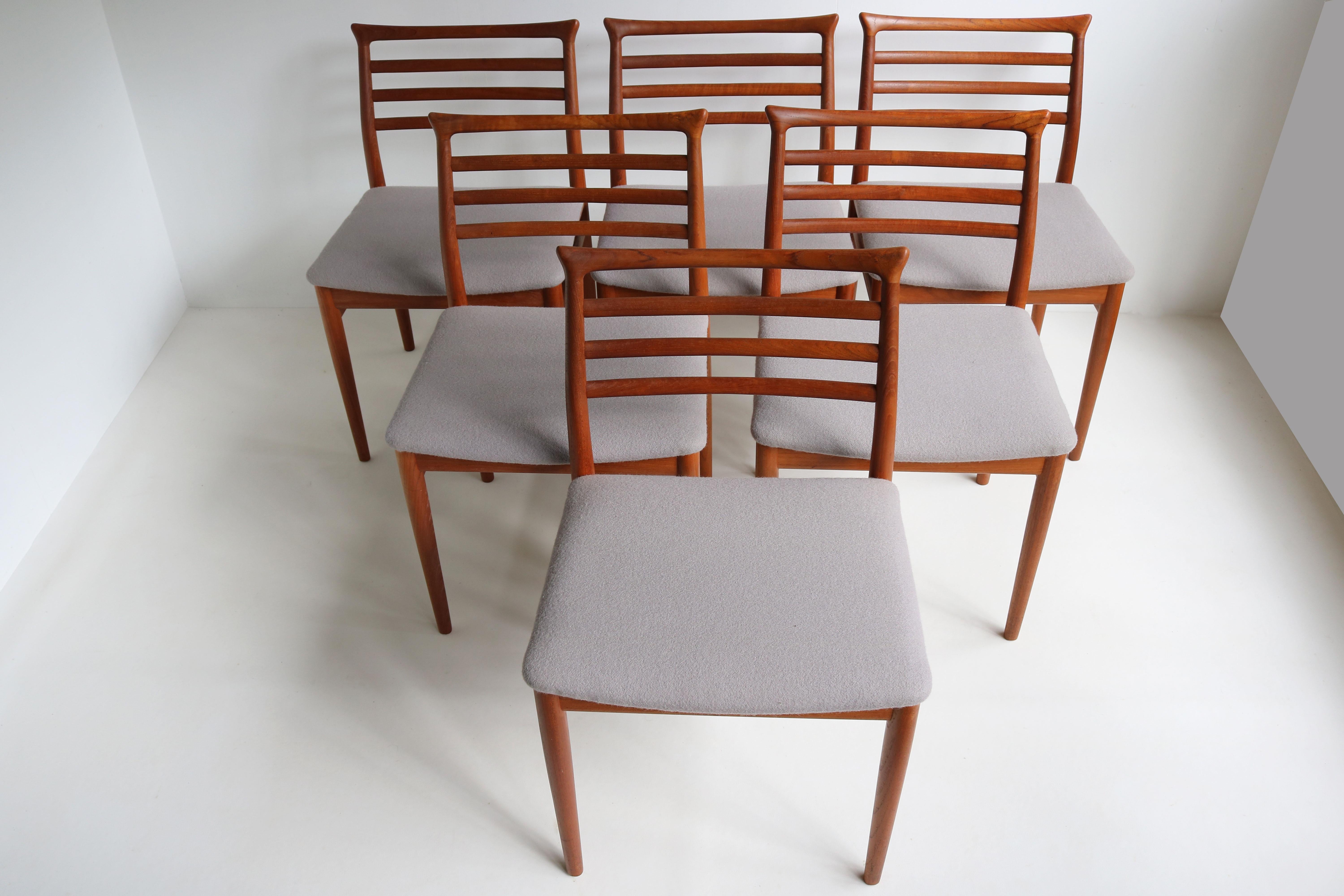 Satz von sechs dänischen Design-Esszimmerstühlen von Erling Torvits 1960 Teakholz Mid-century im Angebot 1