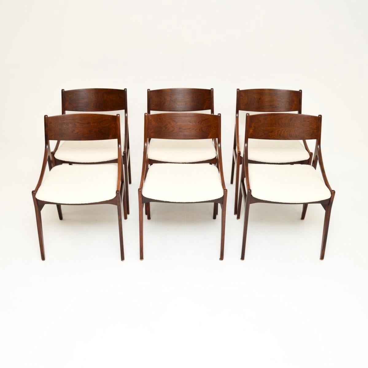 An absolutely stunning set of six Danish dining chairs by H. Vestervig Eriksen. They were manufactured in Denmark in the 1960’s by BRDR Tromborg.

The quality is outstanding and they have a gorgeous design, with sweeping curves and beautiful lines.