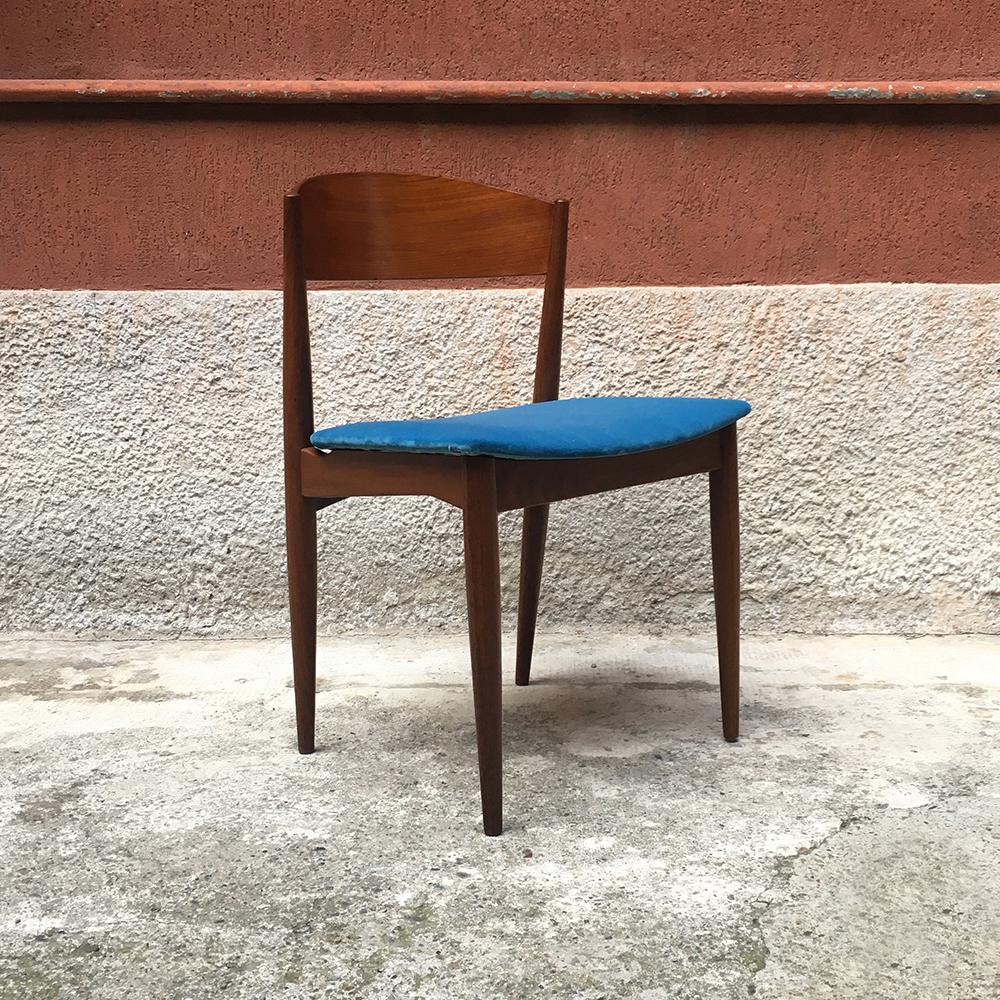 Mid-20th Century Set of Six Danish Dining Chairs in Azure Velvet, 1960s