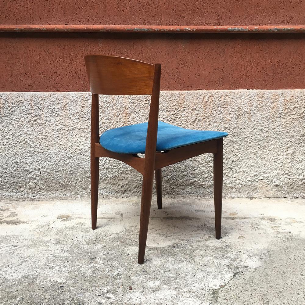 Set of Six Danish Dining Chairs in Azure Velvet, 1960s 1