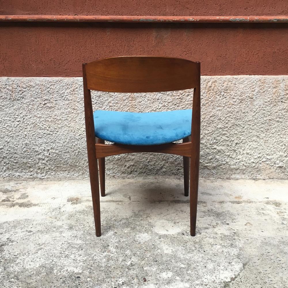 Set of Six Danish Dining Chairs in Azure Velvet, 1960s 3