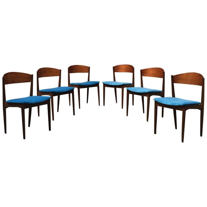 Set of Six Danish Dining Chairs in Azure Velvet, 1960s