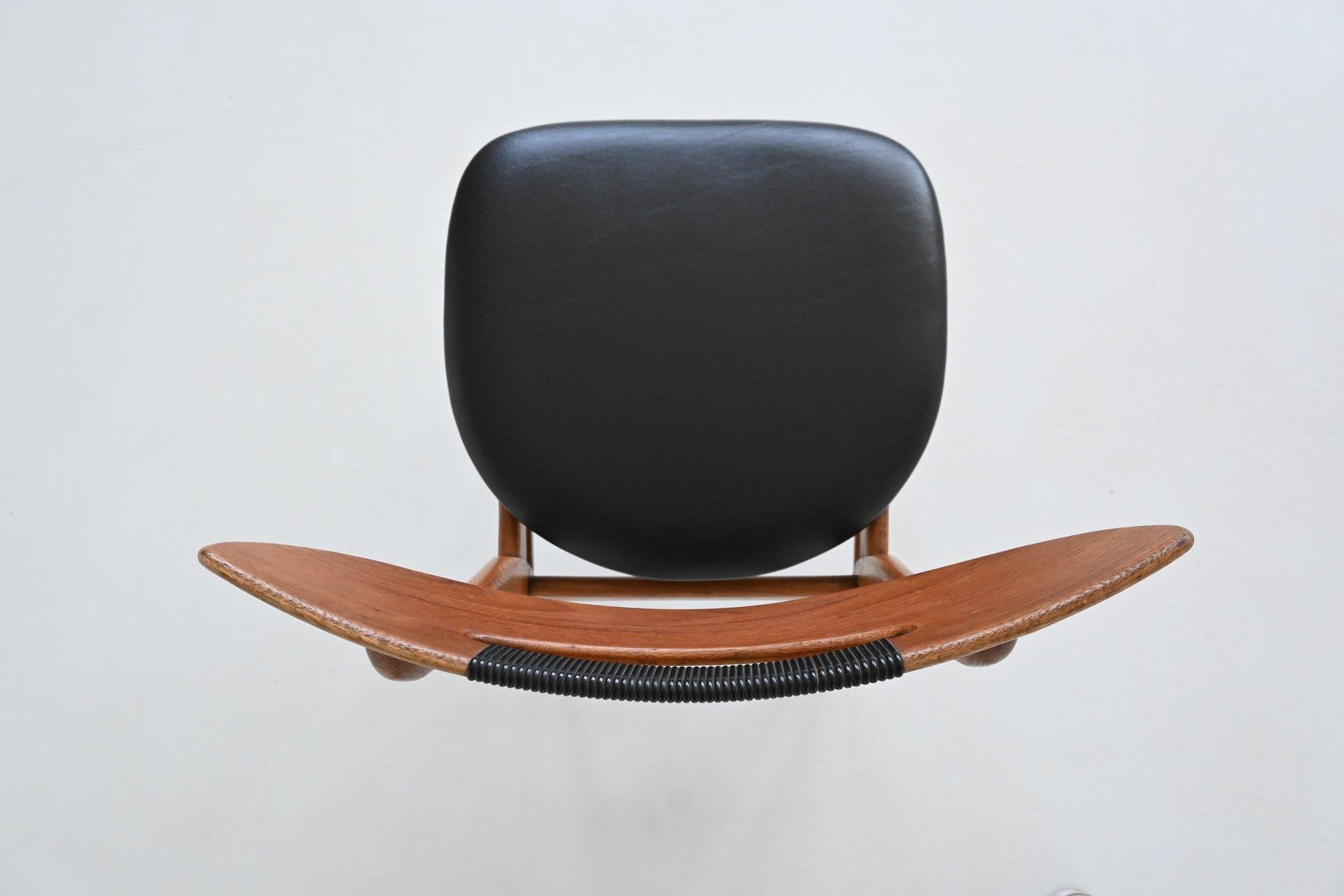 Set of six Danish dining chairs in teak and faux leather Denmark 1960 For Sale 10