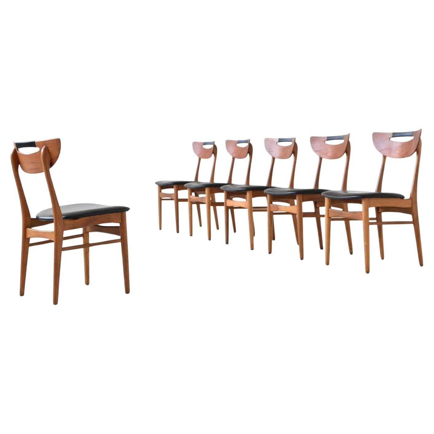 Fantastic set of six Danish dining chairs by unknown designer, Denmark 1960. These exquisite dining chairs epitomize the timeless elegance and functional design that marked the 1960s. Crafted from rich teak, known for its durability and beautiful