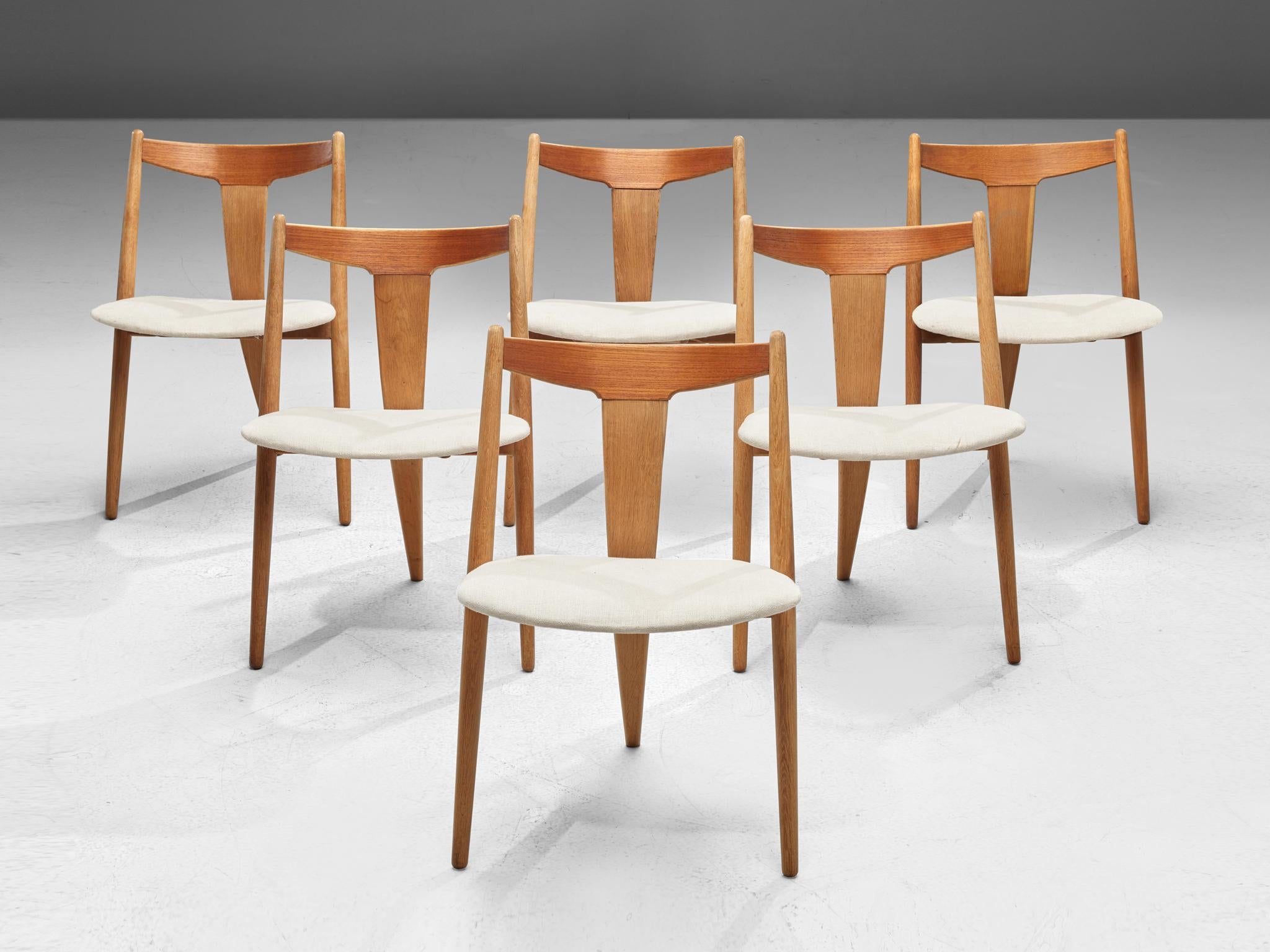 Scandinavian Modern Set of Six Danish Dining Chairs in Teak and Oak