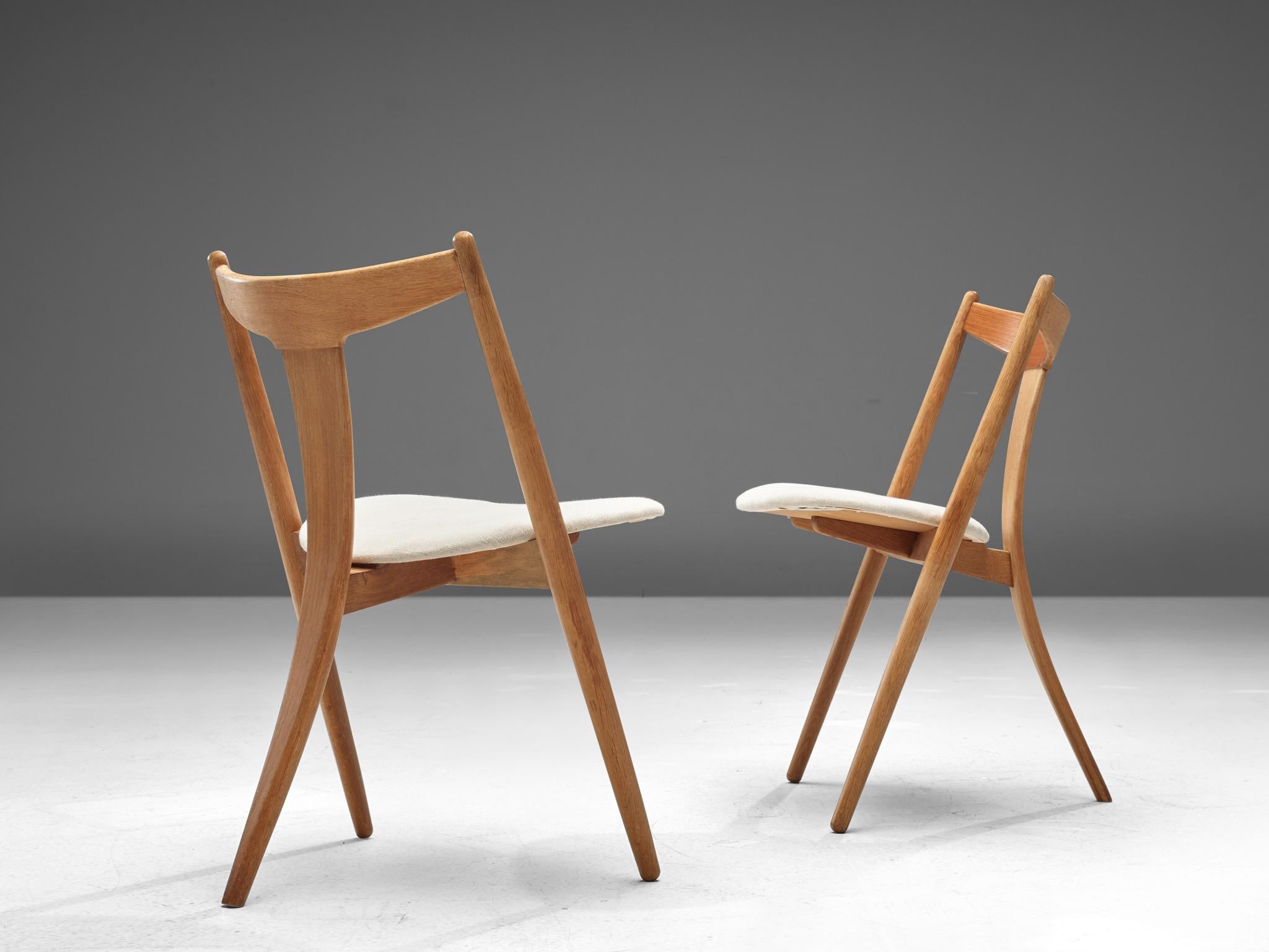 Fabric Set of Six Danish Dining Chairs in Teak and Oak