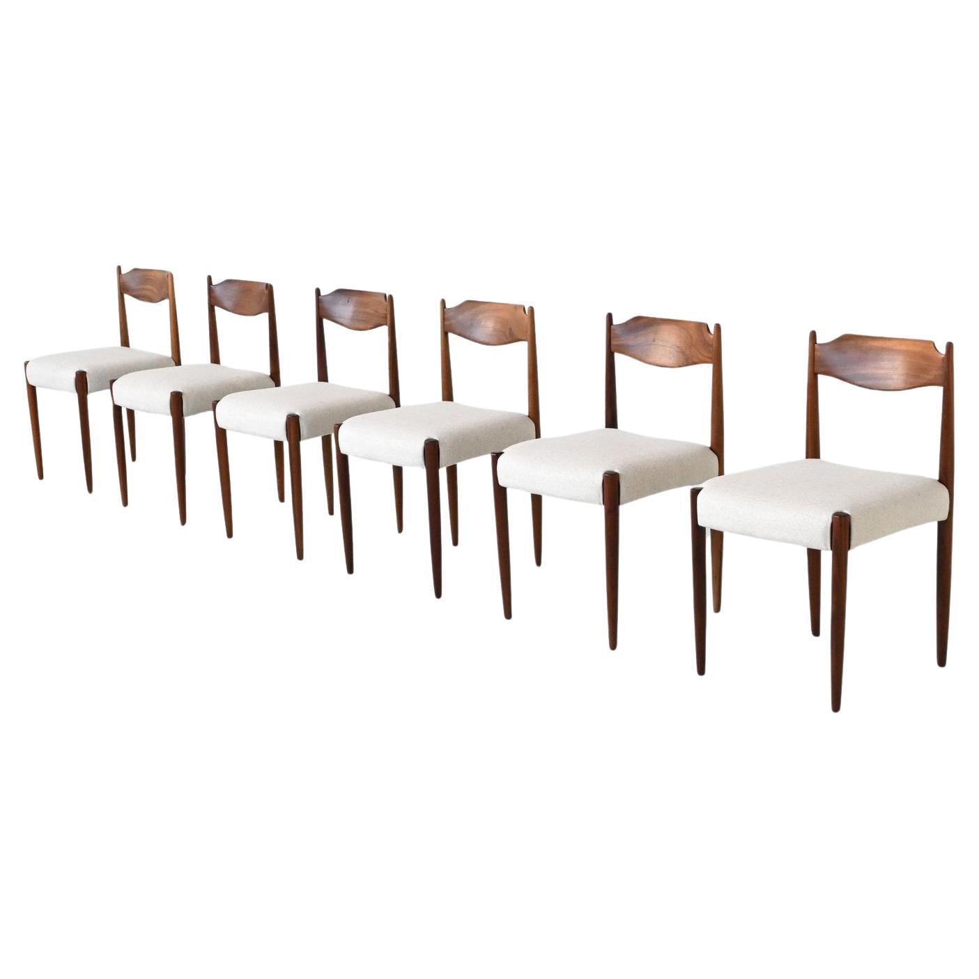 Set of six Danish dining chairs in walnut and wool Denmark 1960