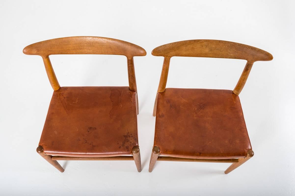 Oak Set of Six Danish Dining Chairs W2 by Hans J. Wegner
