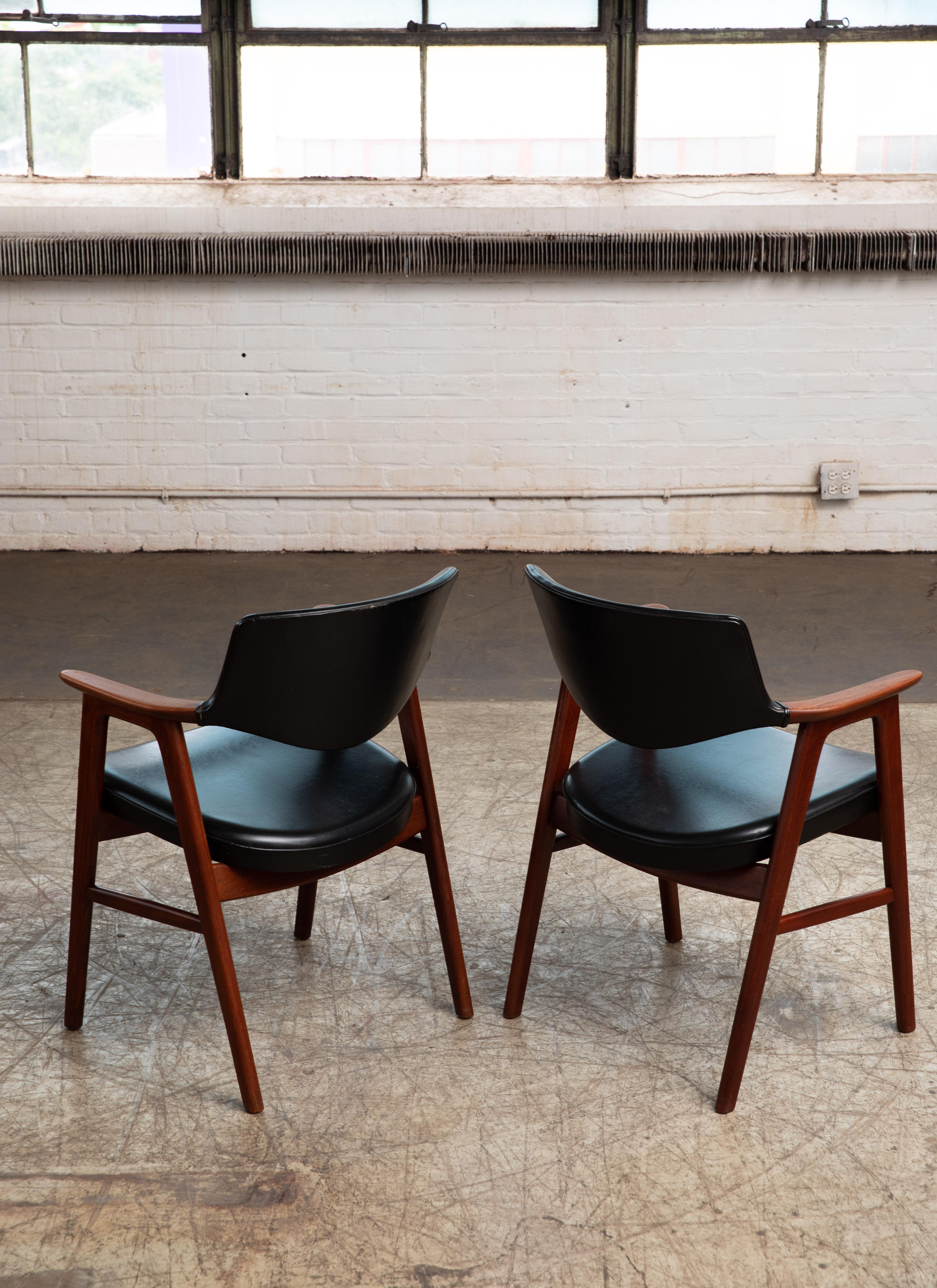 Set of Six Danish Erik Kirkegaard Teak Dining Chairs in Original Black Vinyl 2