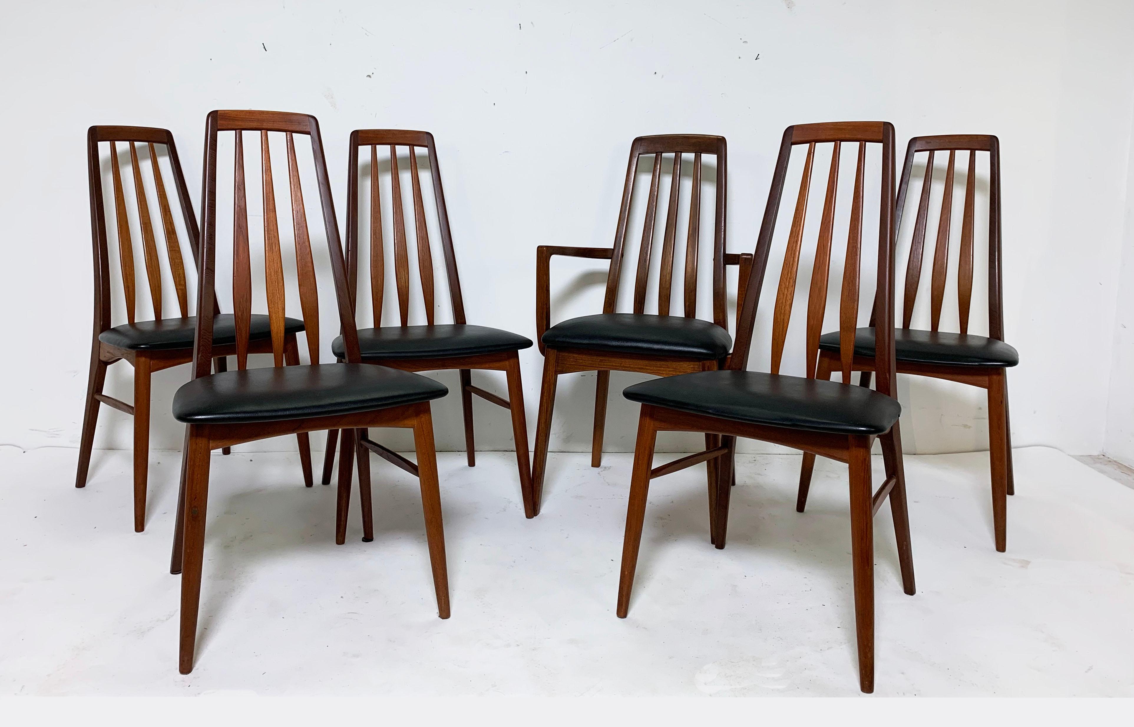 A set of six Danish high back dining chairs in teak. As found, the set consists of five 1960s vintage Niels Koefoed for Koefoeds Hornslet 