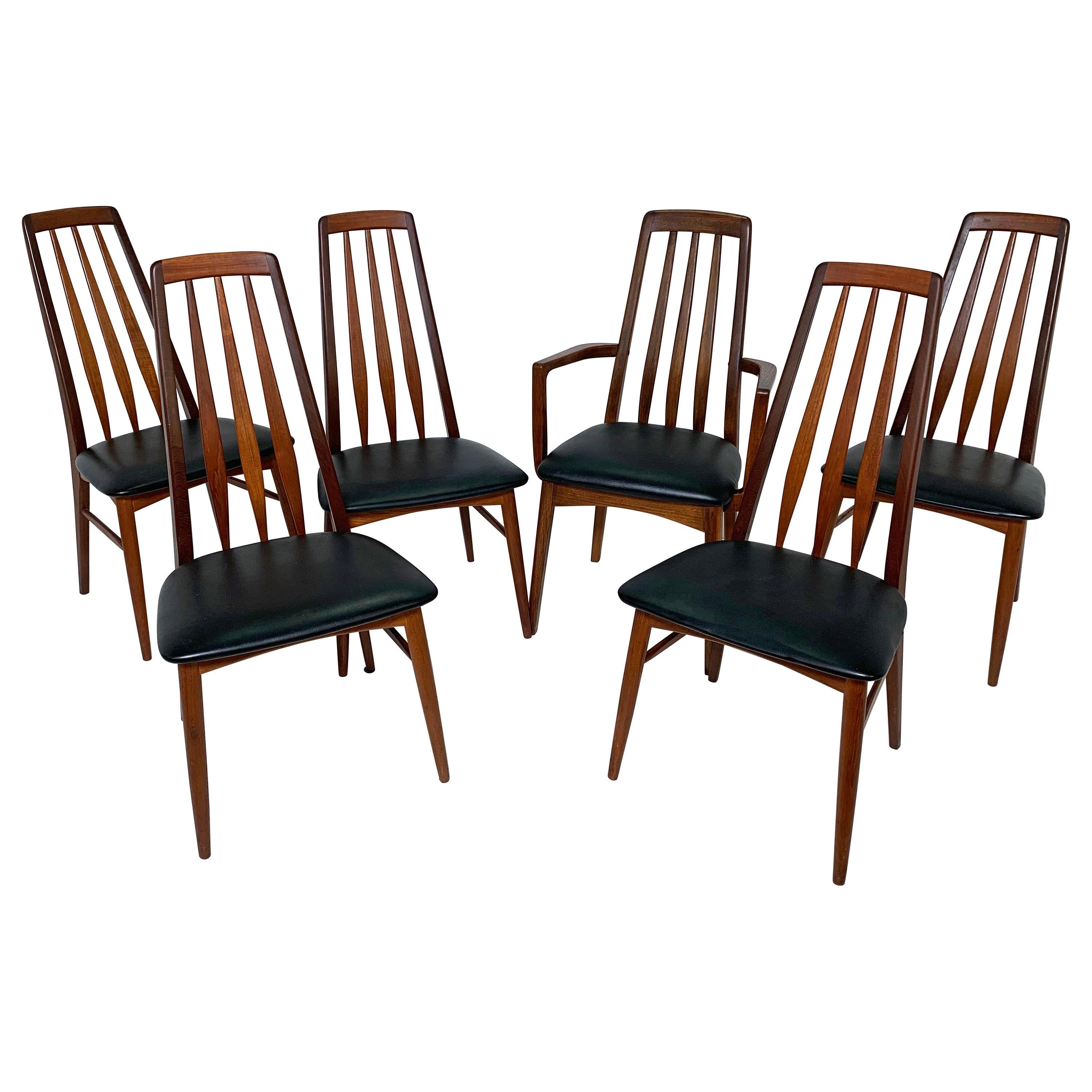 Set of Six Danish High Back Dining Chairs, Koefoeds Hornslet "Eva", circa 1960s
