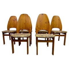 Set of Six Danish High Back Pine Dining Chairs