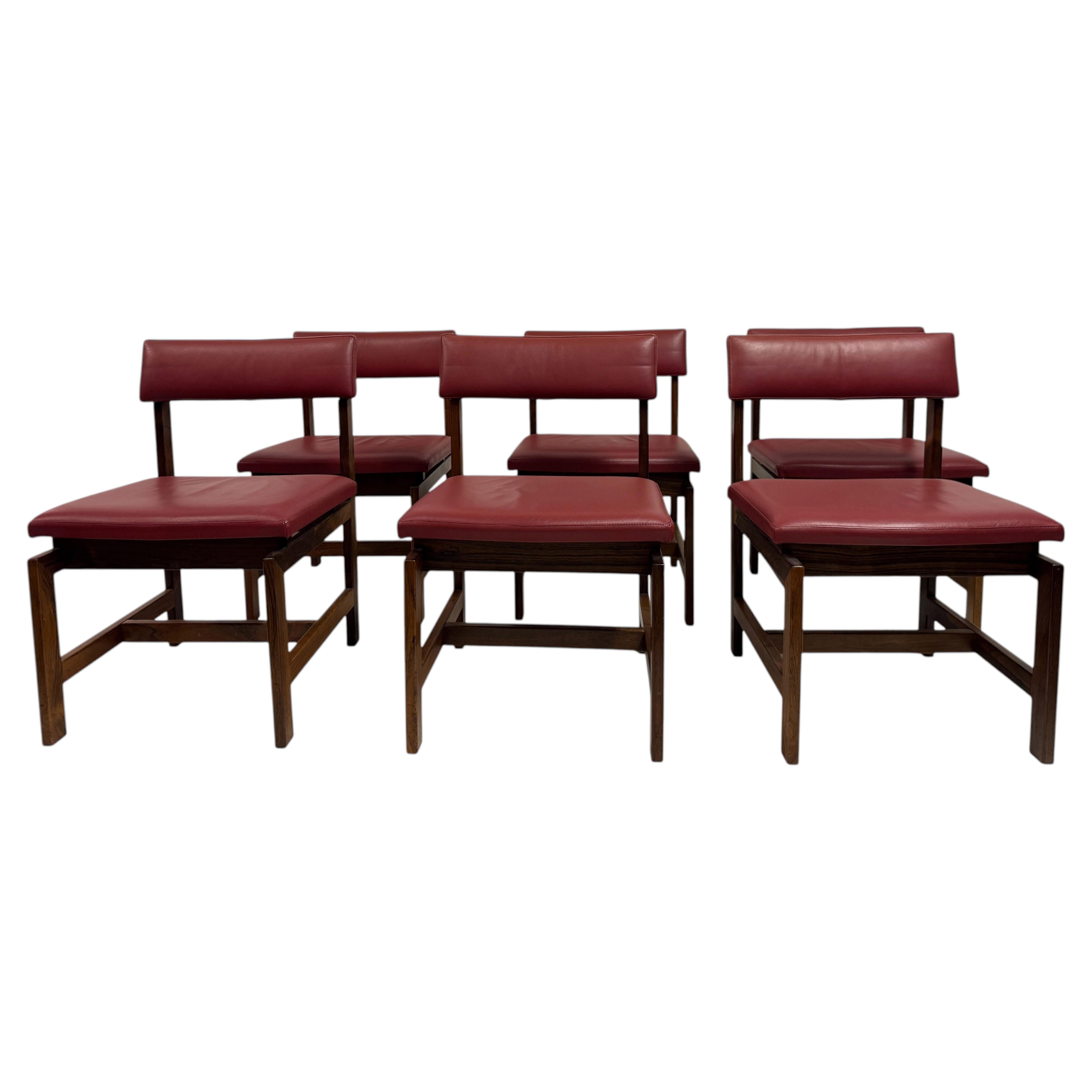 Set di sei sedie da pranzo in pelle danese della metà del 1960