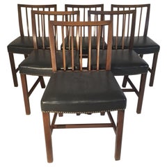 Set of Six Danish Leather Upholstered Mahogany Dining Chairs