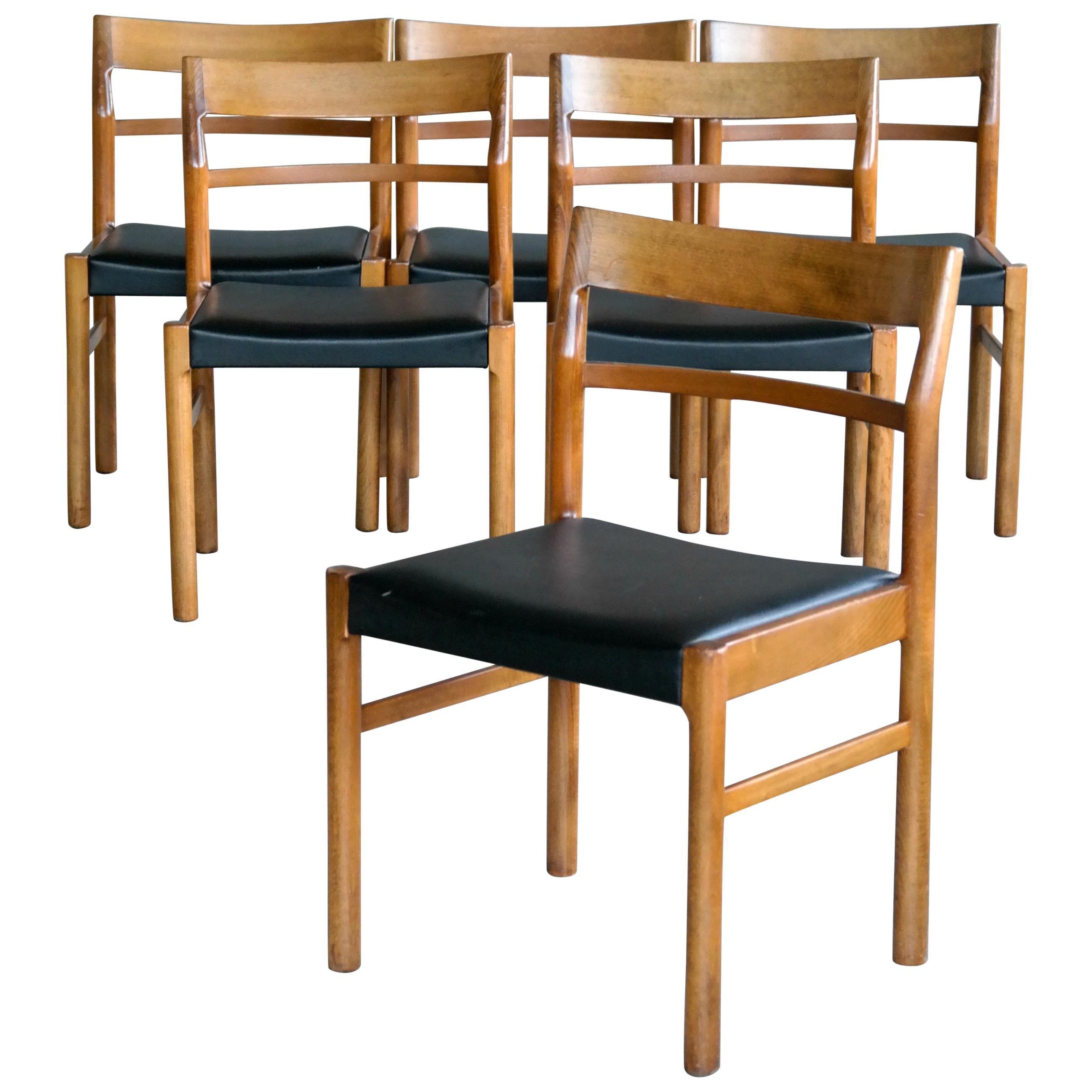 Set of Six Danish Midcentury Dining Chairs with Leather Seats by