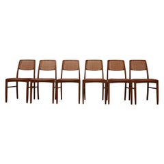 Vintage Set of Six Danish Mid-Century Teak and Tan Leather Dining Chairs '6'