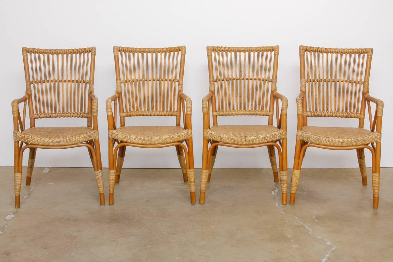 Organic Modern Set of Six Danish Modern Bamboo Dining Chairs