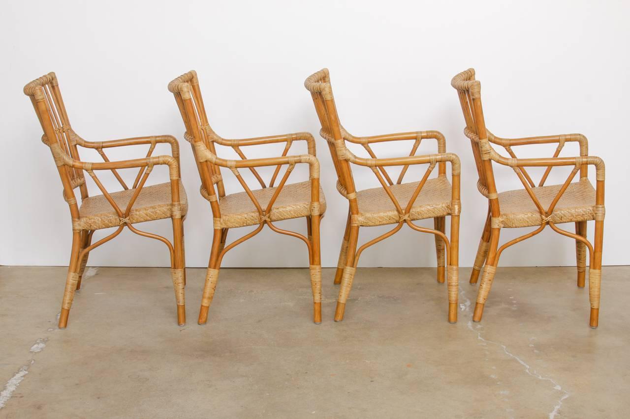Hand-Crafted Set of Six Danish Modern Bamboo Dining Chairs