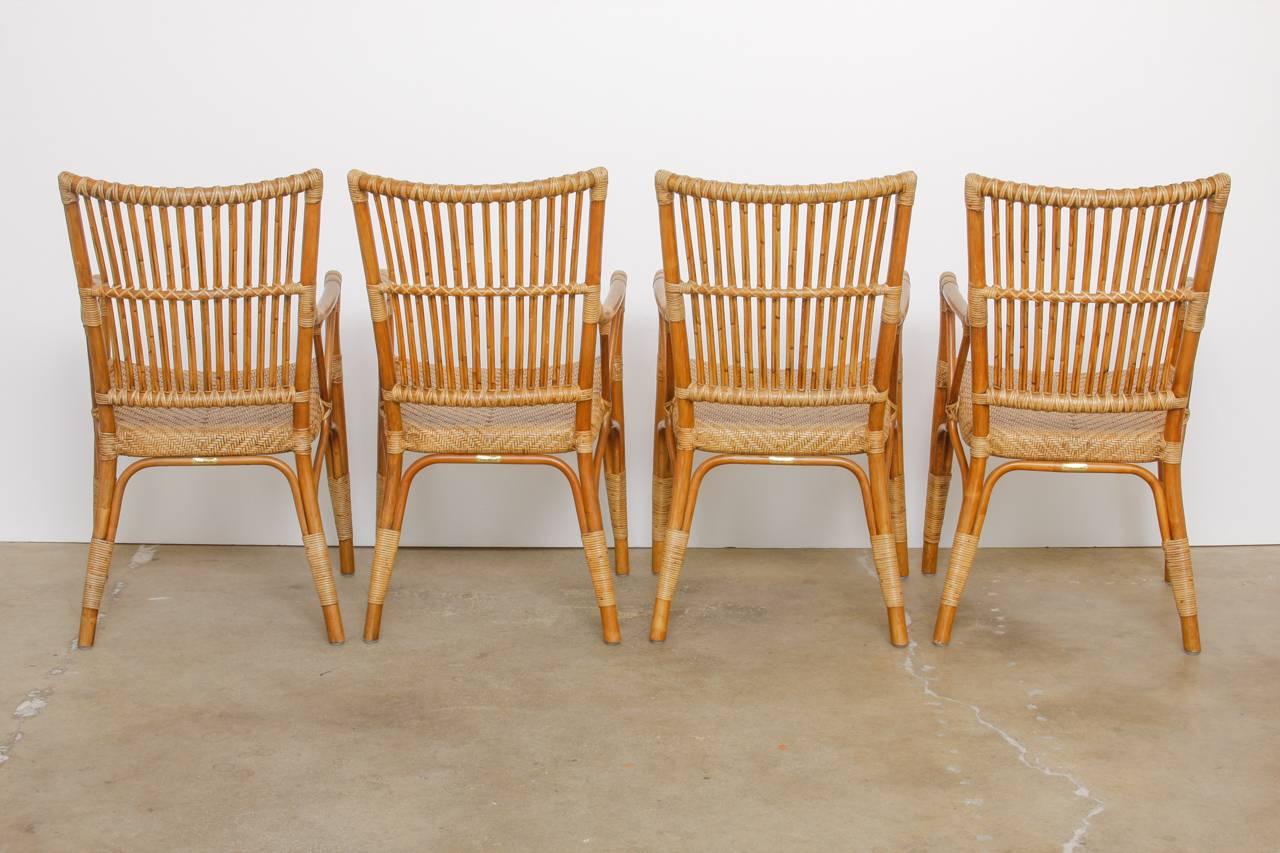 Set of Six Danish Modern Bamboo Dining Chairs In Excellent Condition In Rio Vista, CA