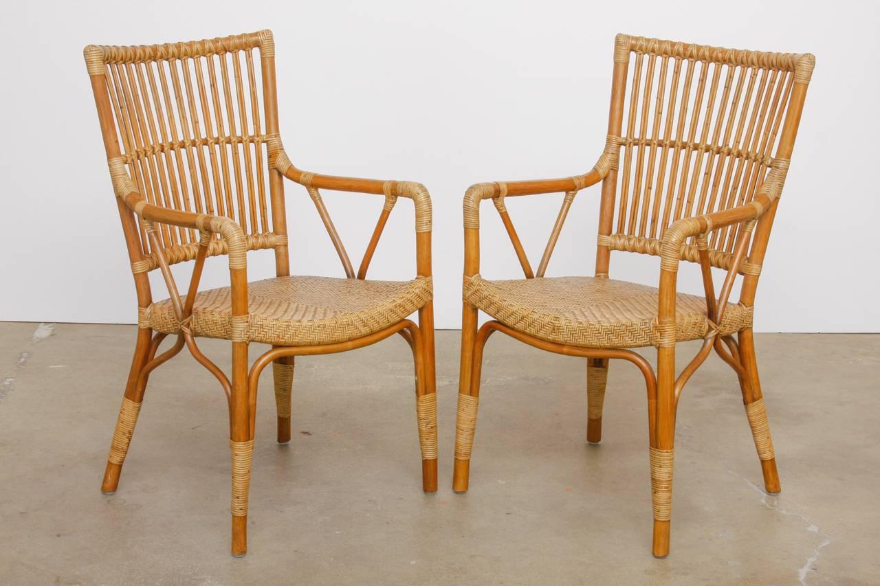 Set of Six Danish Modern Bamboo Dining Chairs 1