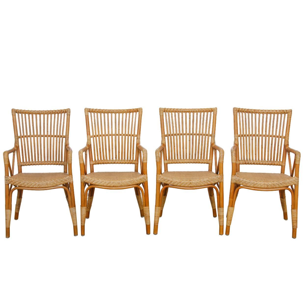 Set of Six Danish Modern Bamboo Dining Chairs
